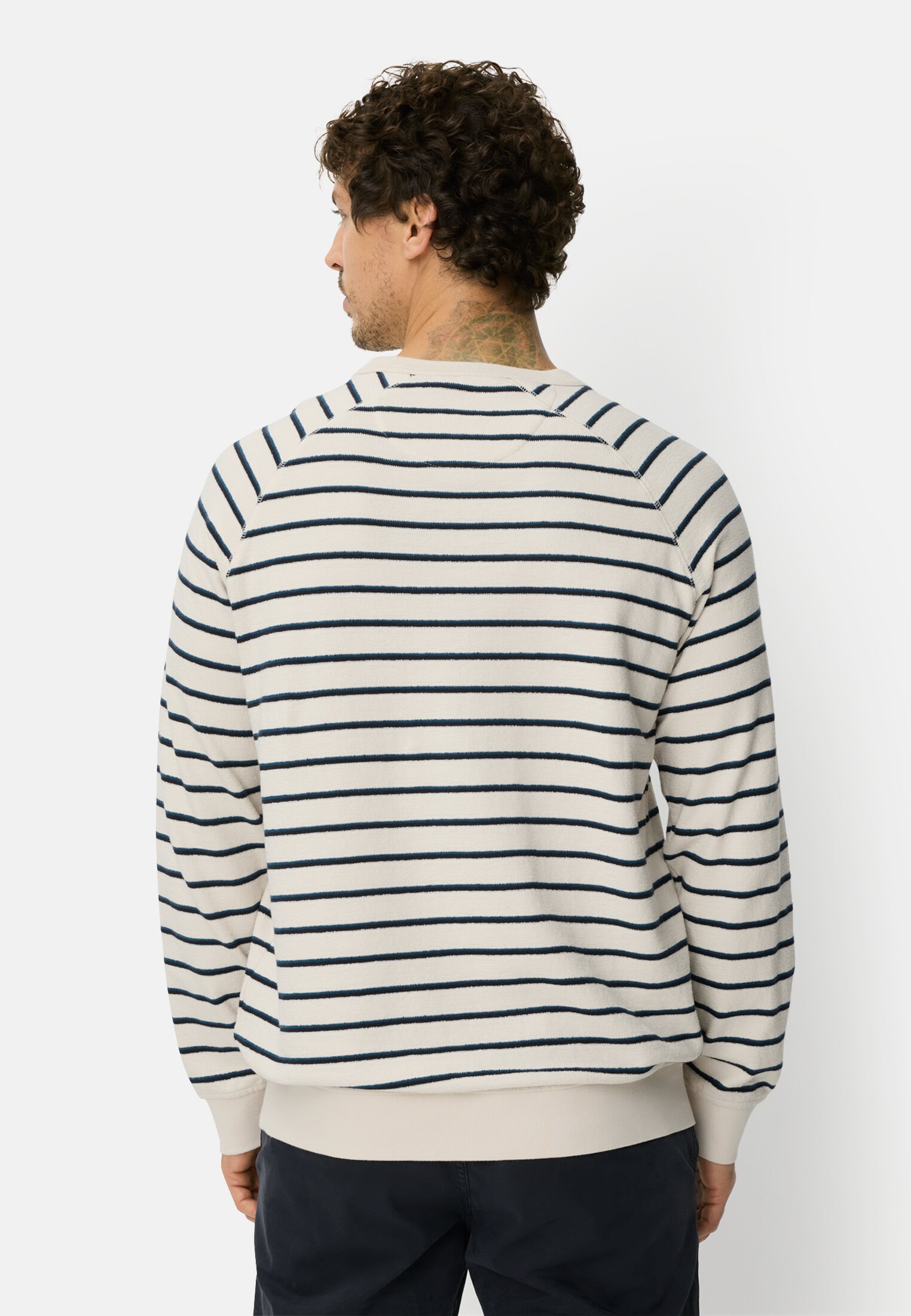 Heren Gestreept sweatshirt met ronde hals Wit gedragen achter