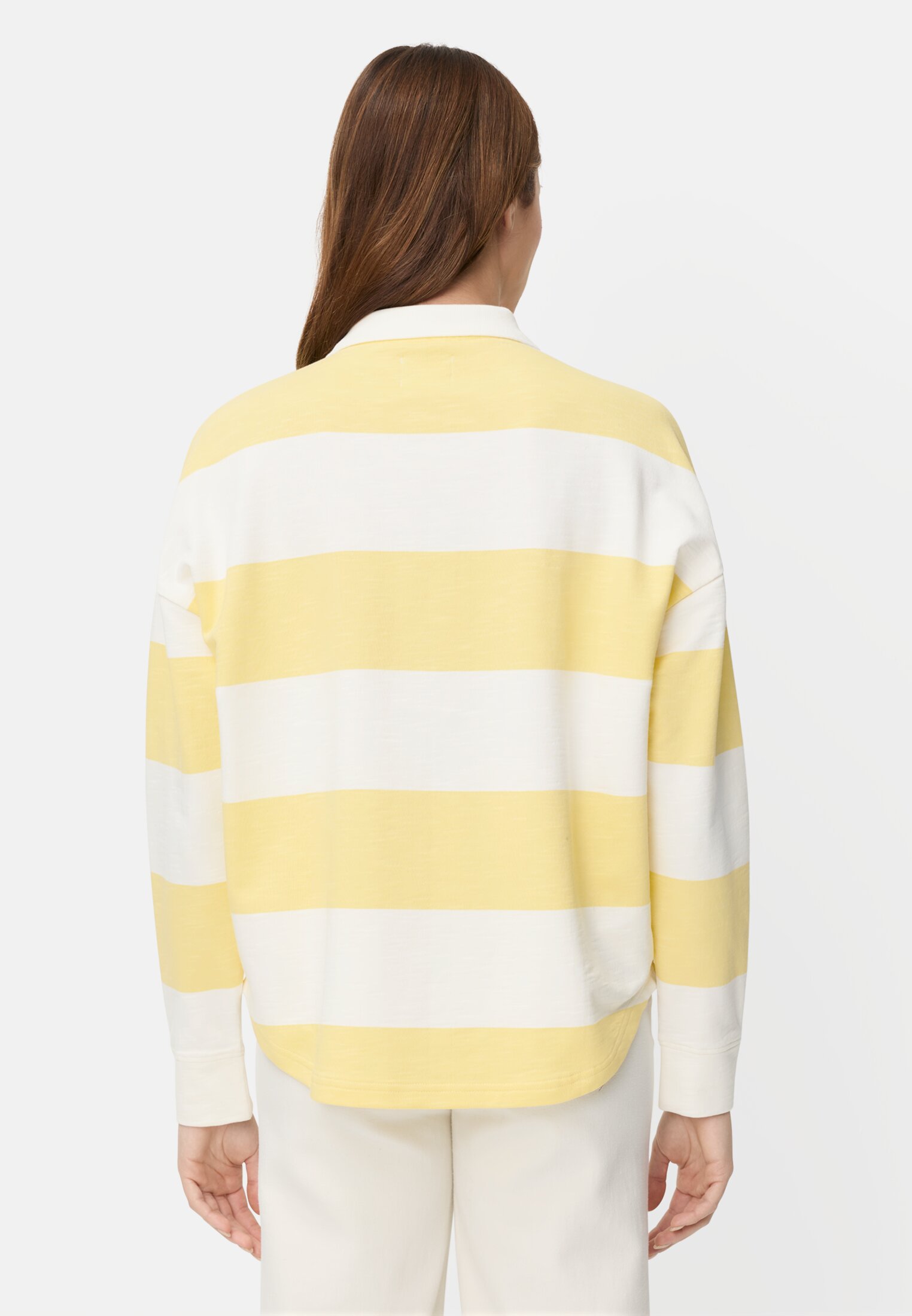 Women Sweatshirt with button placket Lemon yellow worn back