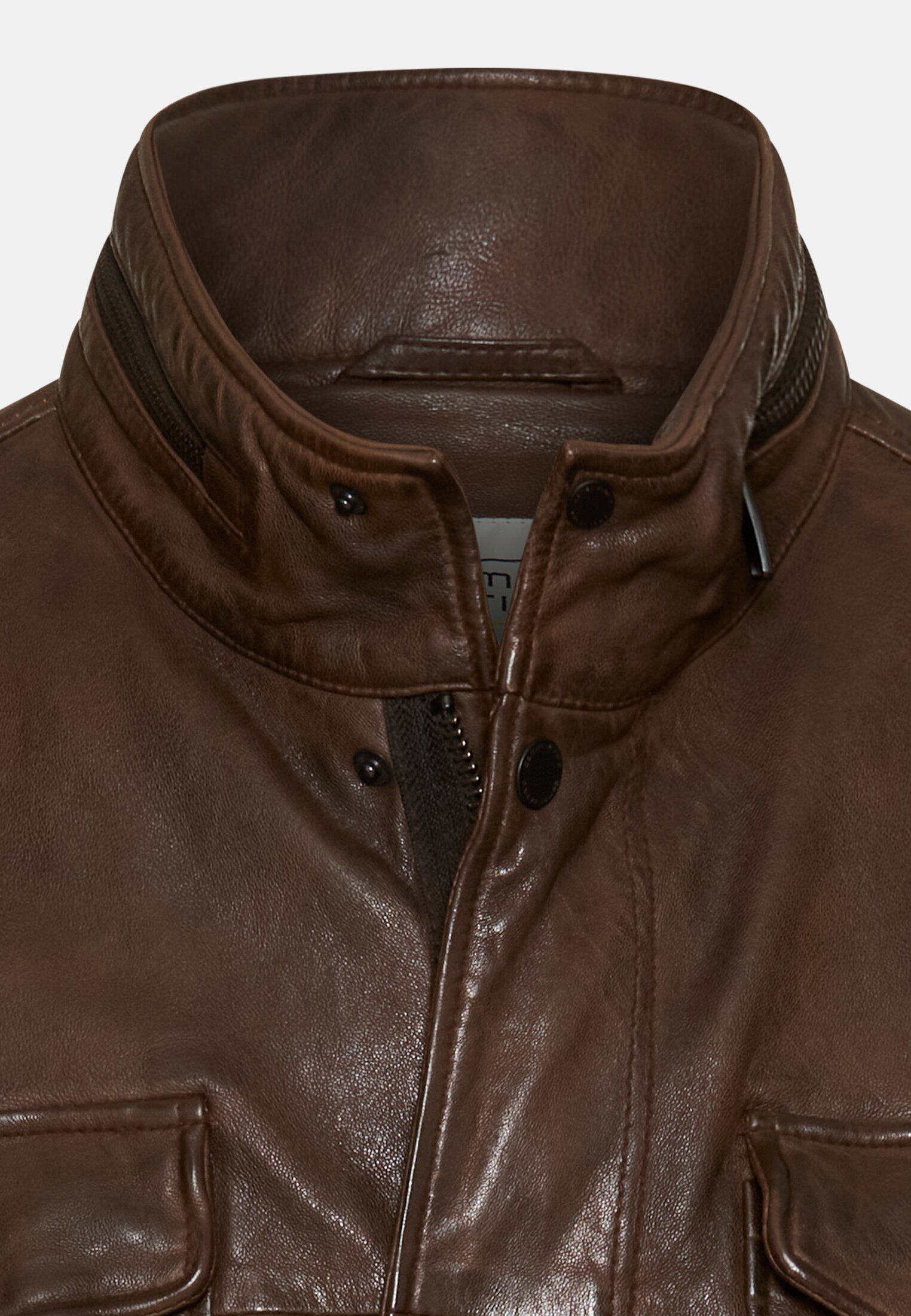 Men Leather jacket with inner pockets Brown front close