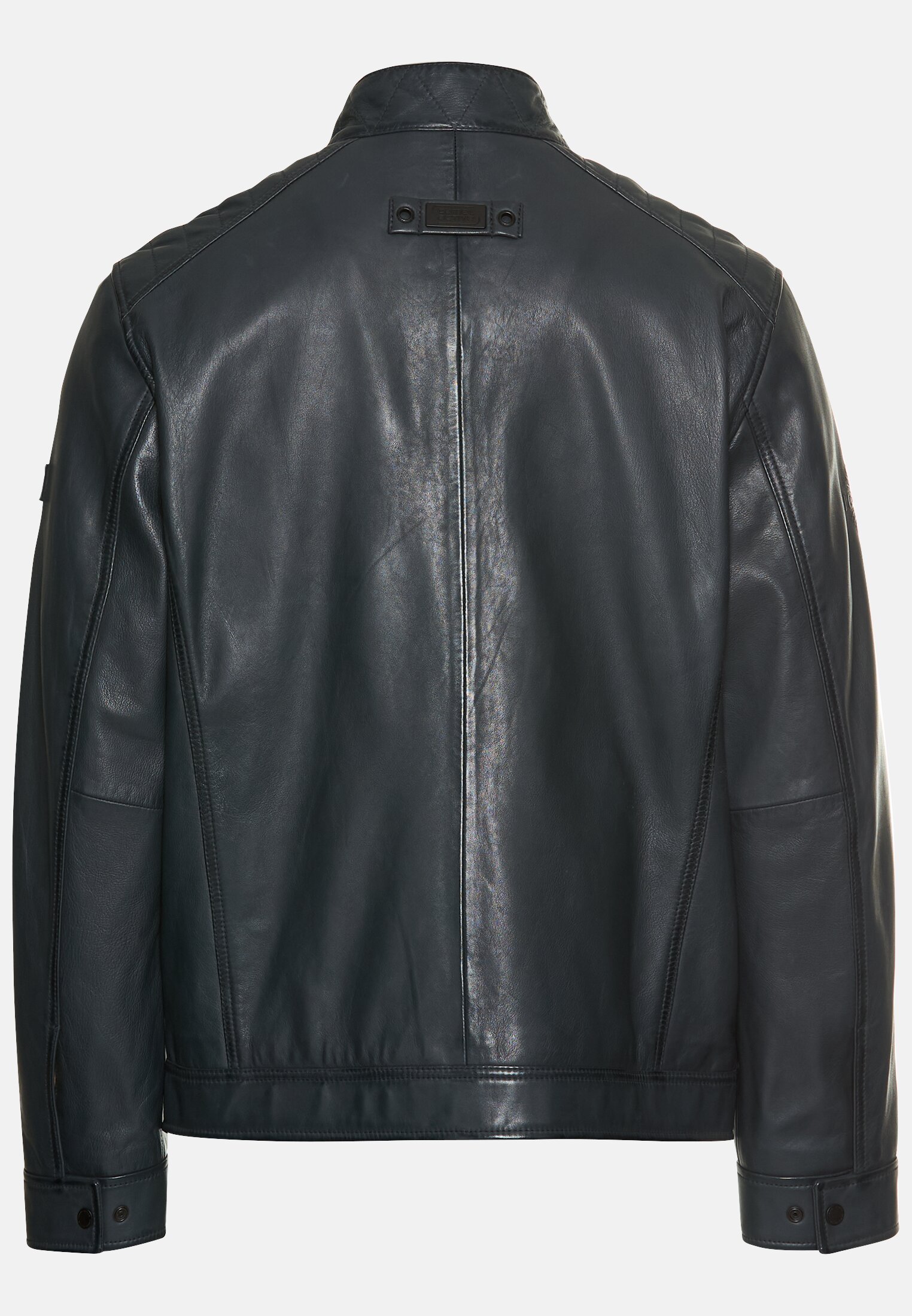 MI_431130-5L23-48_2G-00 Heren Leren jack met zakken met ritssluiting Donkerblauw frontaal achter