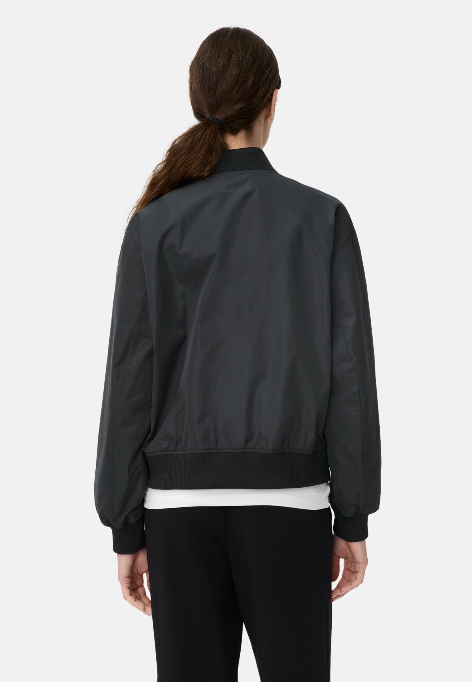 Women Bomber jacket with 2-way zipper Black worn back