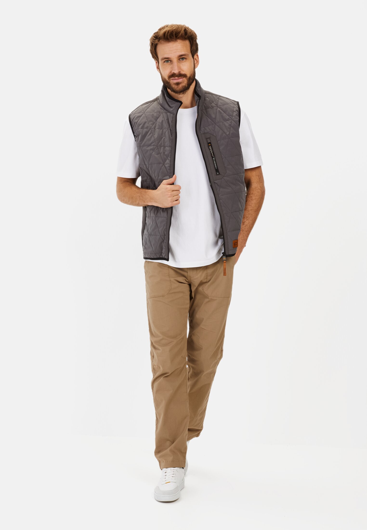 Men Vest with stand-up collar Grey worn front full body