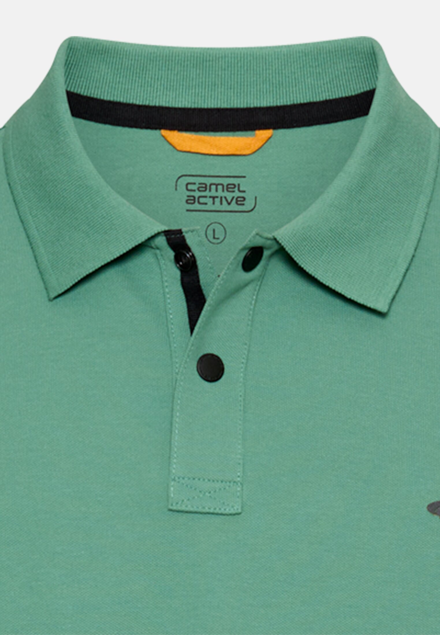 Herren Poloshirt mit Kontrastdetails Lagunengrün vorne nah