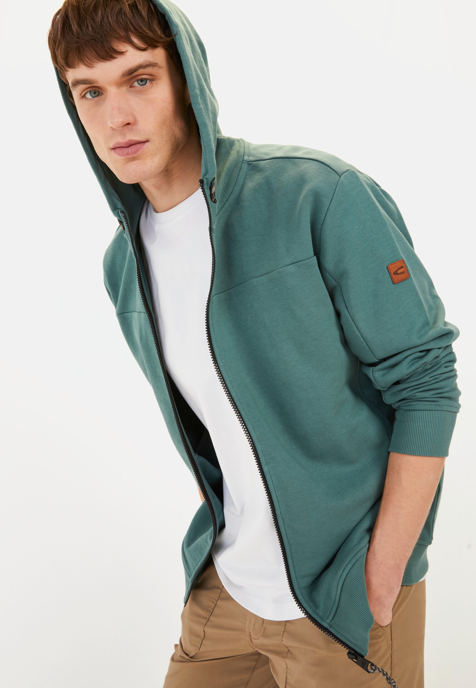 Men Hooded Sweat Jacket Green worn emotional