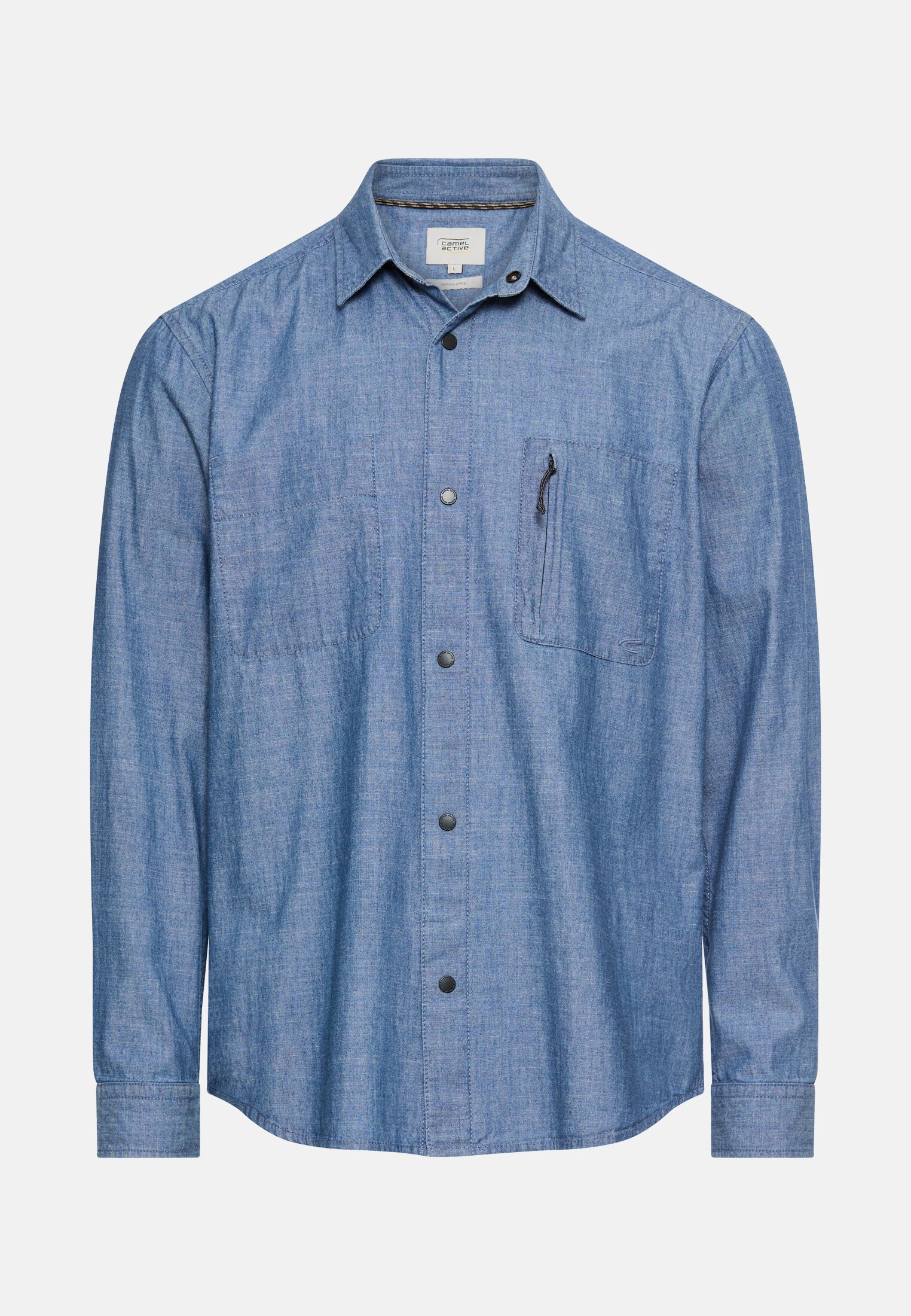 Heren Overhemd met lange mouwen van puur katoen Blauw frontaal voor