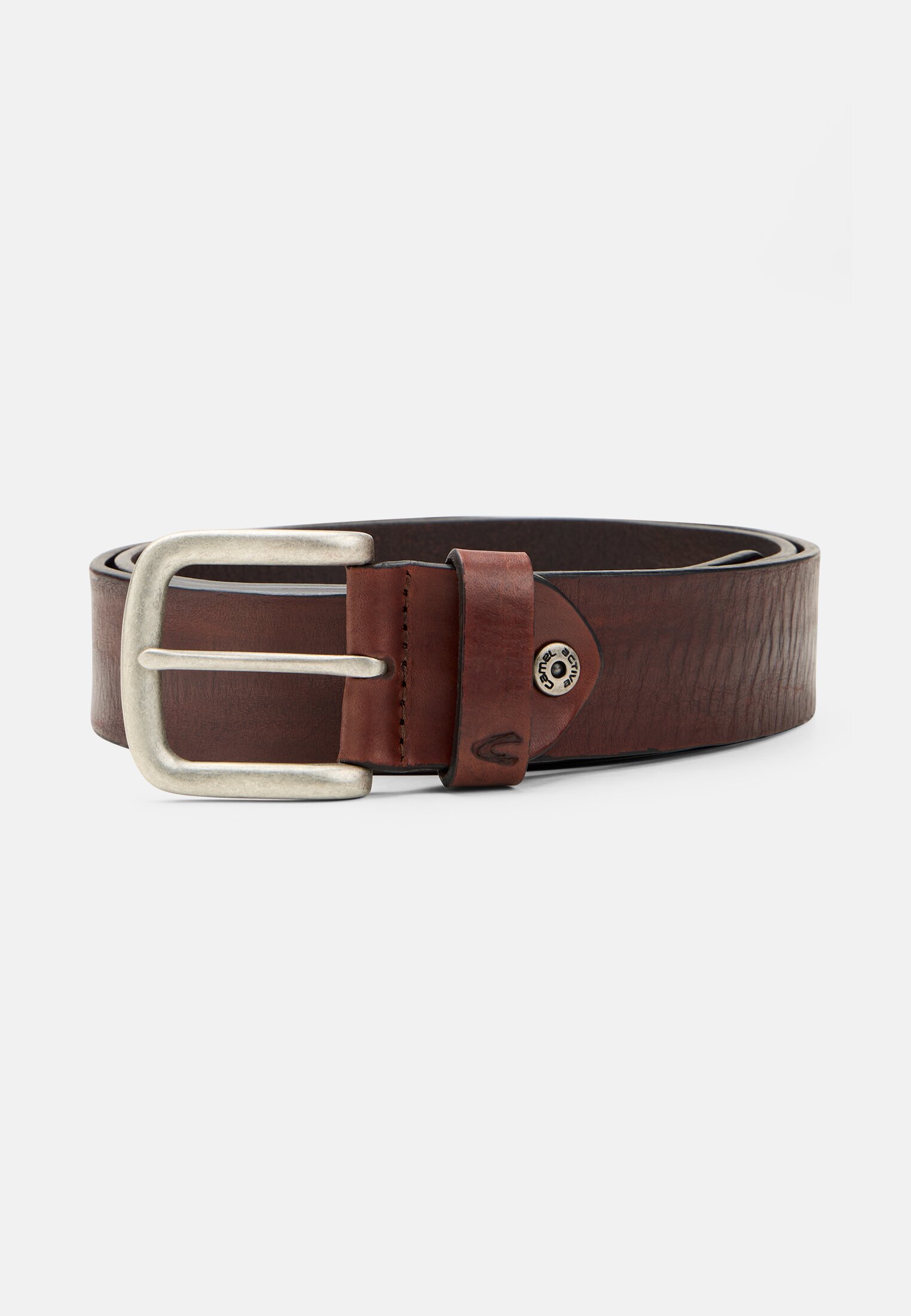 Men Leather belt with adjustable details Dark brown frontal front