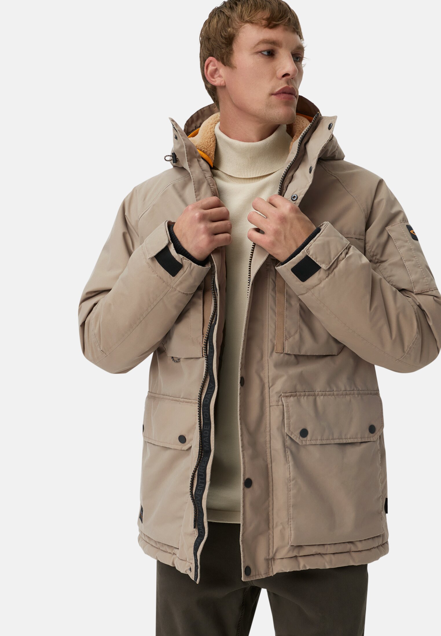 Men Winter jacket with pockets Beige worn emotional
