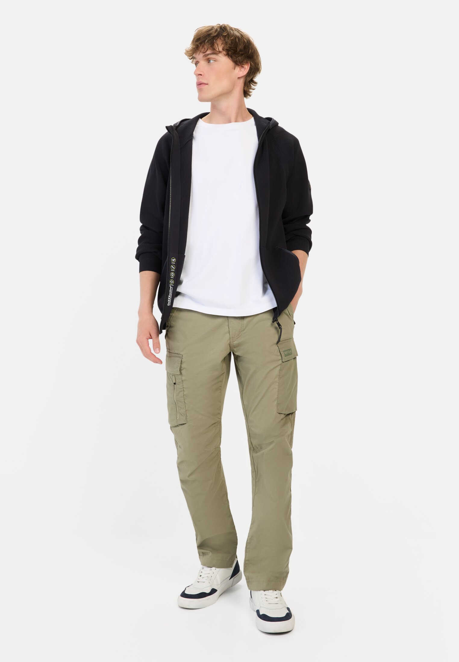 Men Knitted Jacket with Zip Closure Dark Blue worn front full body