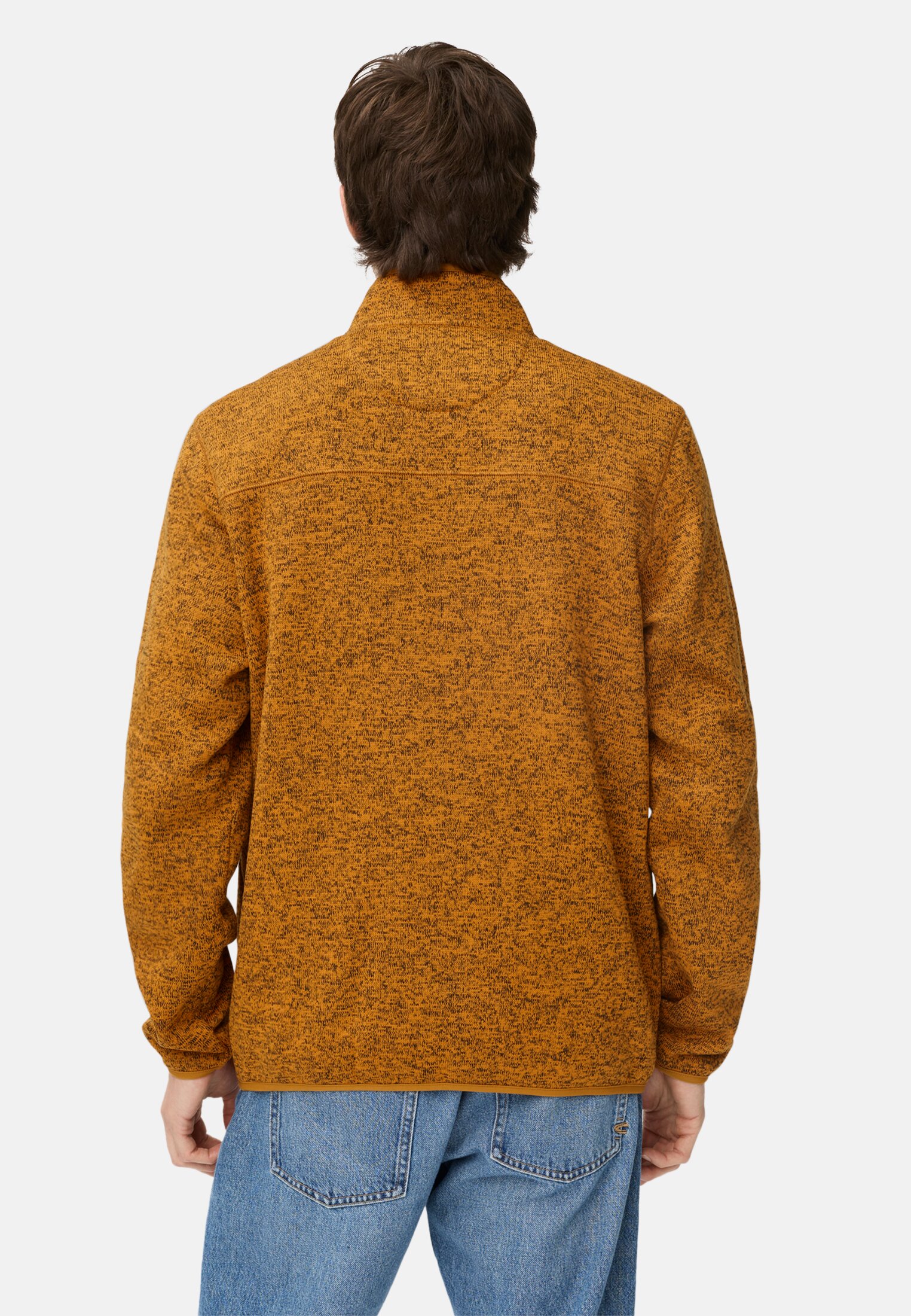Men Cardigan with stand-up collar Yellow worn back