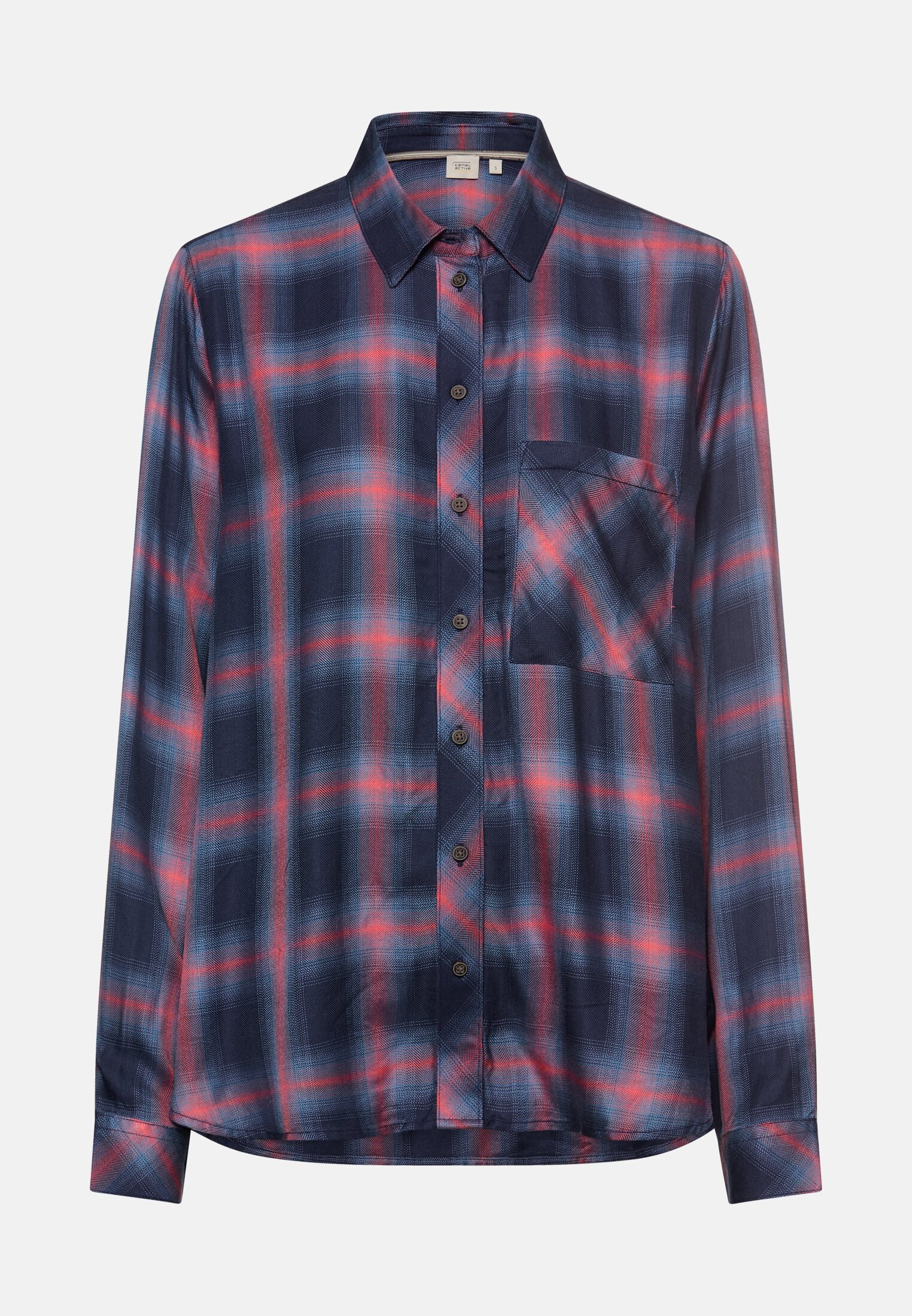 Damen Bluse aus reiner Viskose Blau Rot frontal vorn