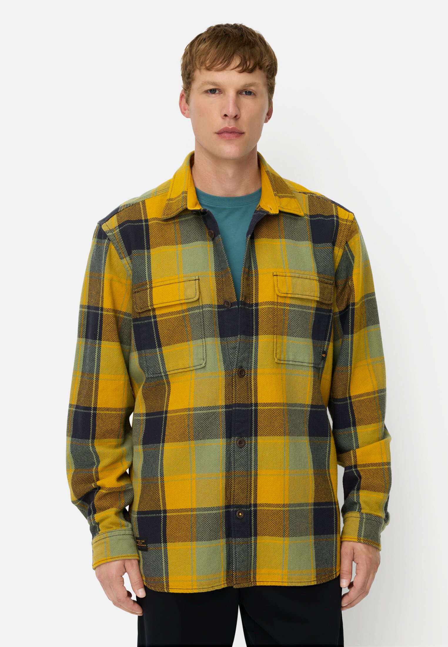 Men Plaid shirt with flap pockets Yellow worn front