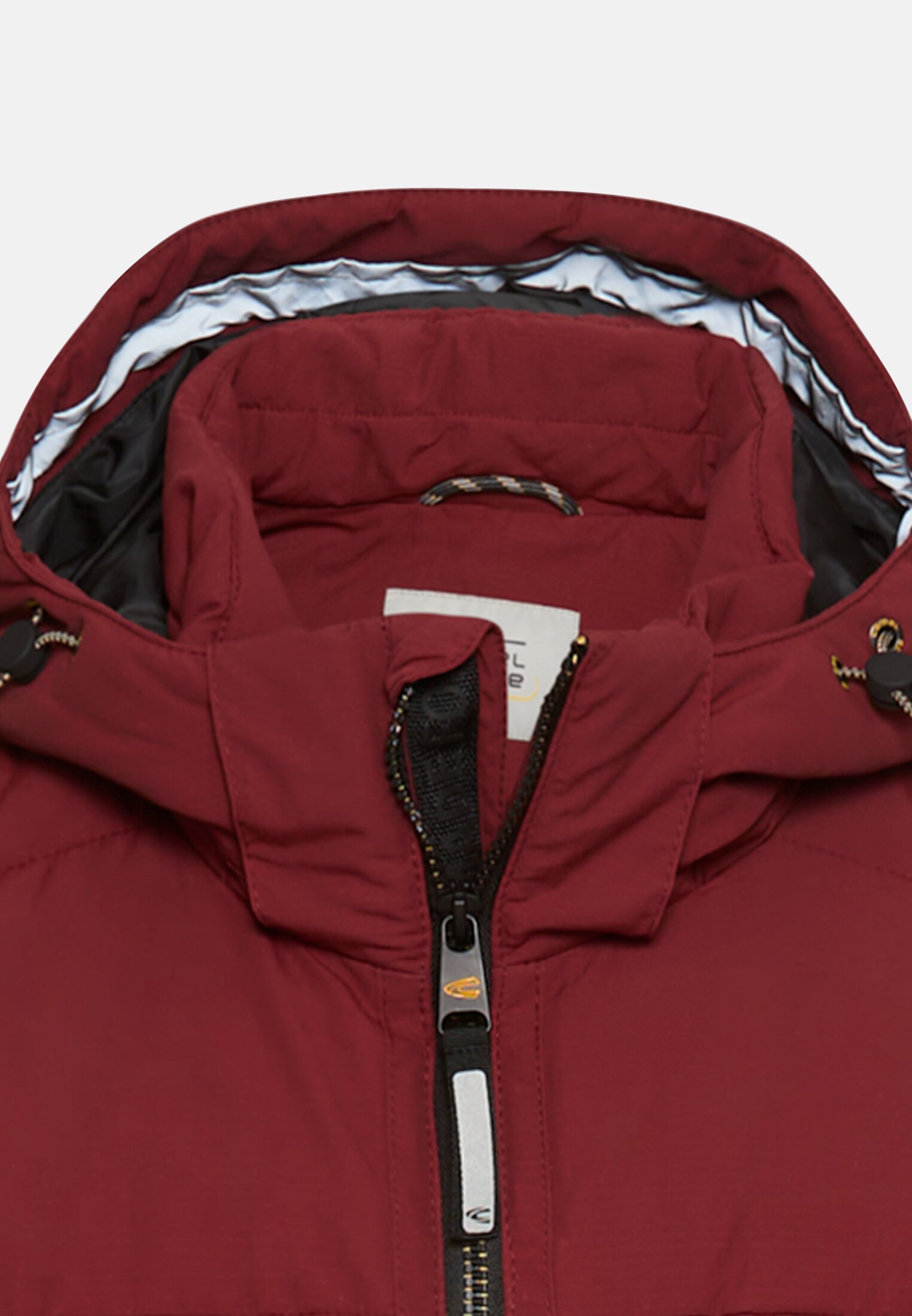 Herren Winterjacke mit abnehmbarer Kapuze Bernsteinrot vorne nah