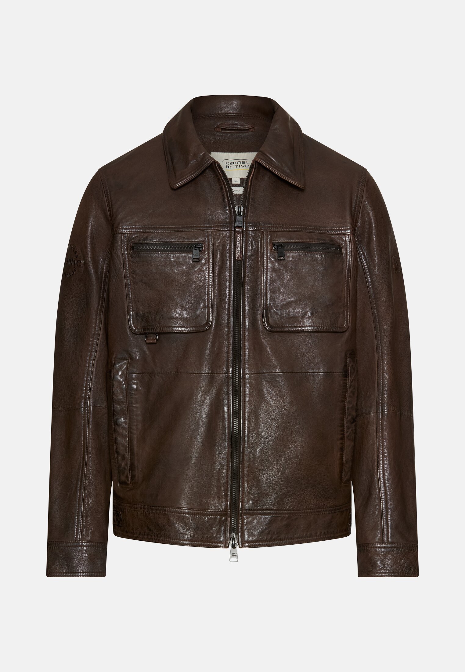 Men Pilot leather jacket with inside pockets Brown frontal front