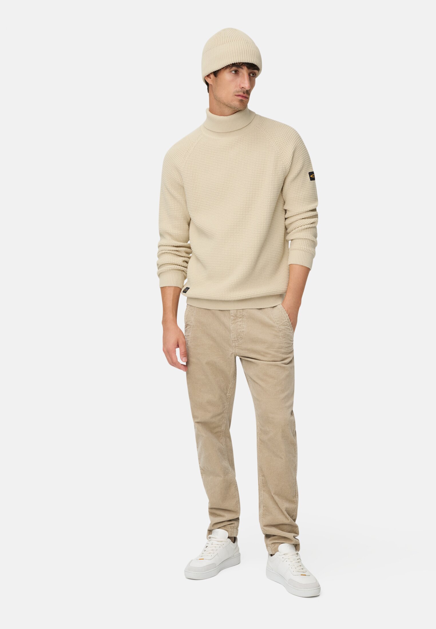 Men Knitted sweater with stand-up collar Oats worn front full body