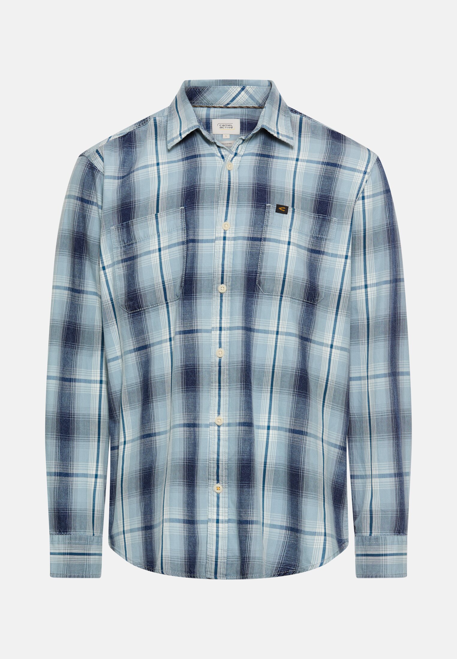 Heren Overhemd met lange mouwen en borstzakje Lichtblauw frontaal voor