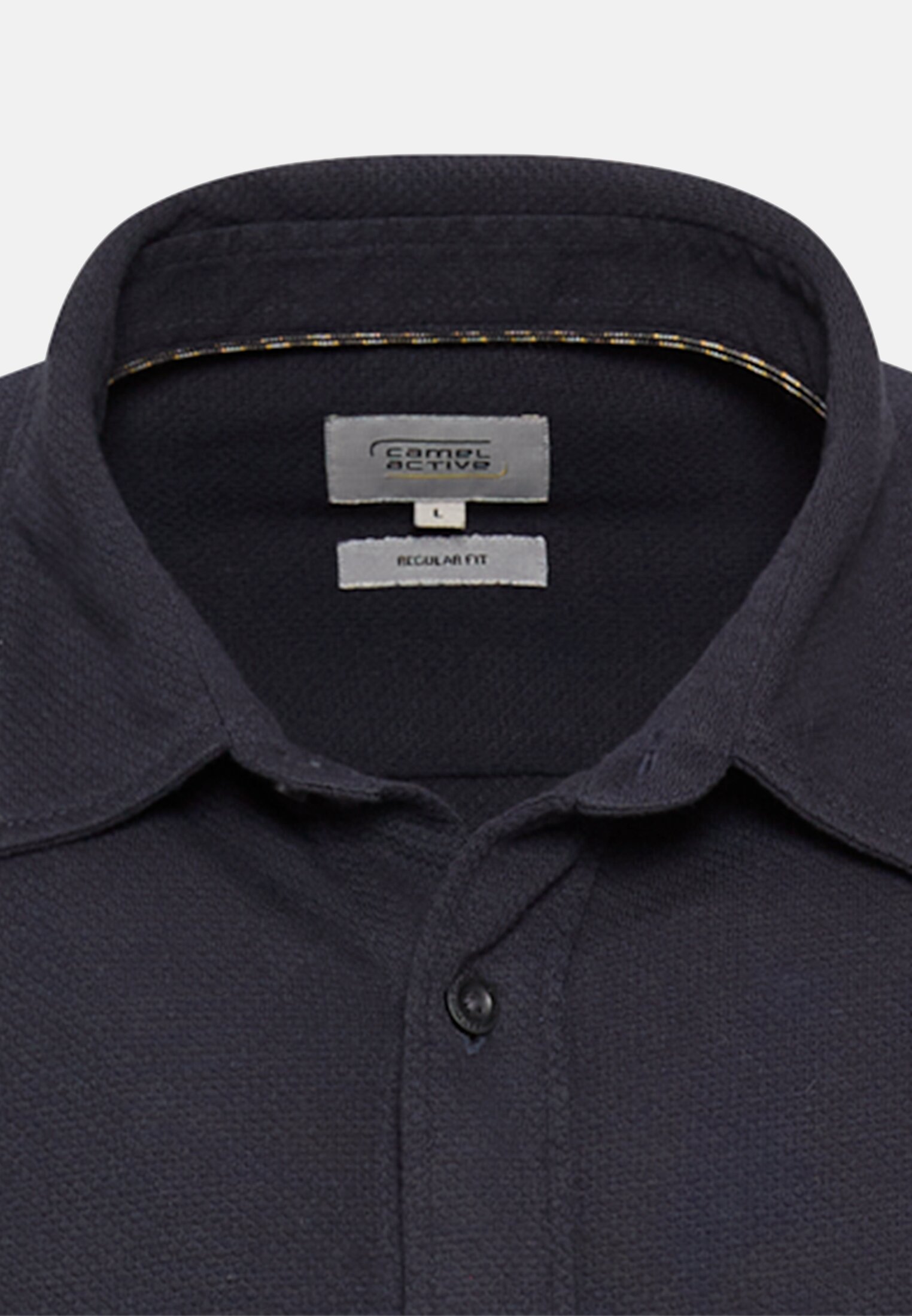 Men Long sleeve shirt made of pure cotton Dark blue front close