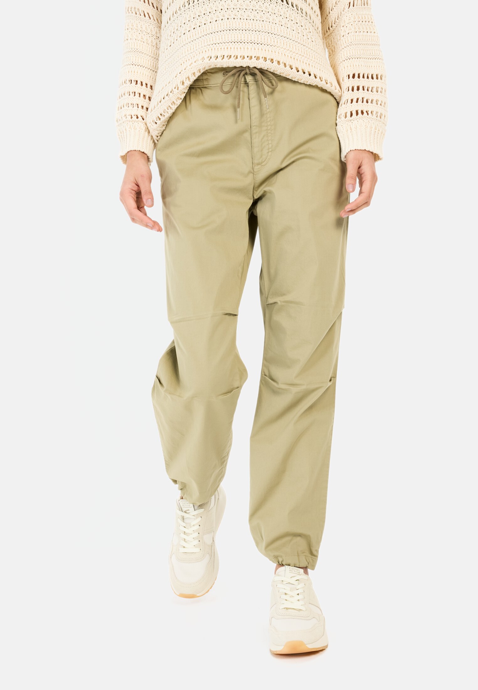 Women Casual pants made from a cotton blend Beige worn front