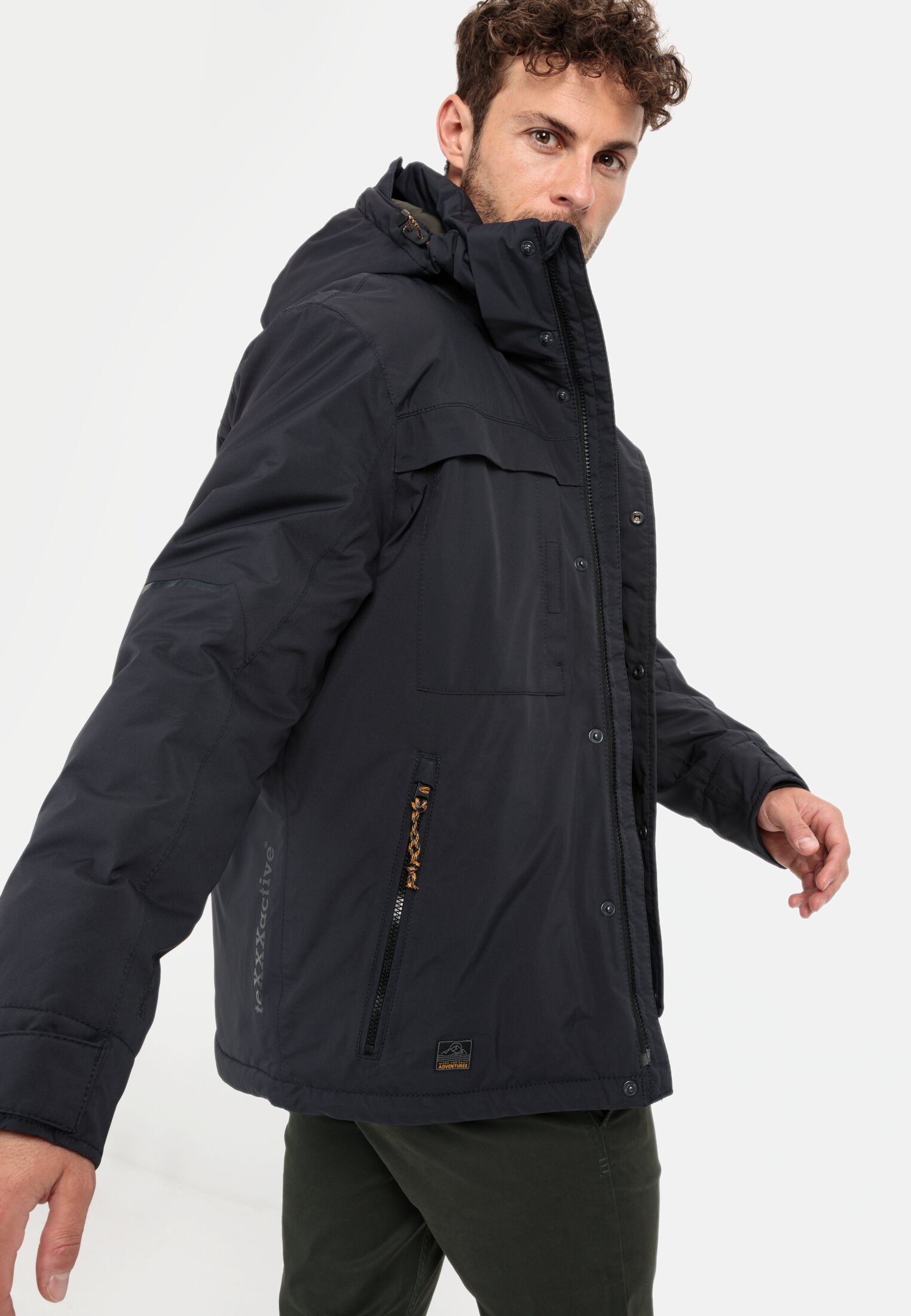 Men teXXXactive® functional jacket with detachable hood Dark Blue worn emotional