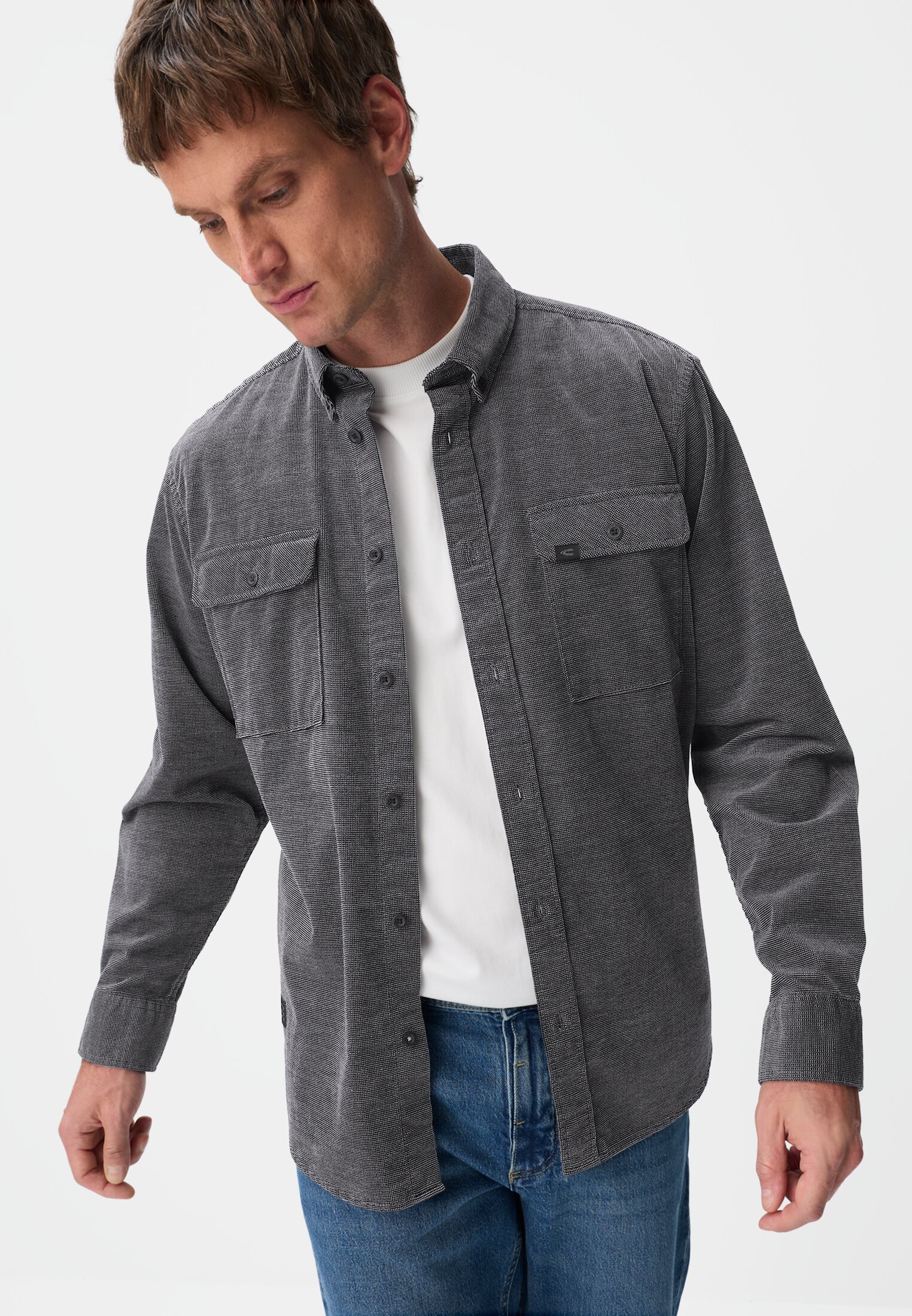 Men Corduroy shirt with 2-way stretch Black worn emotional