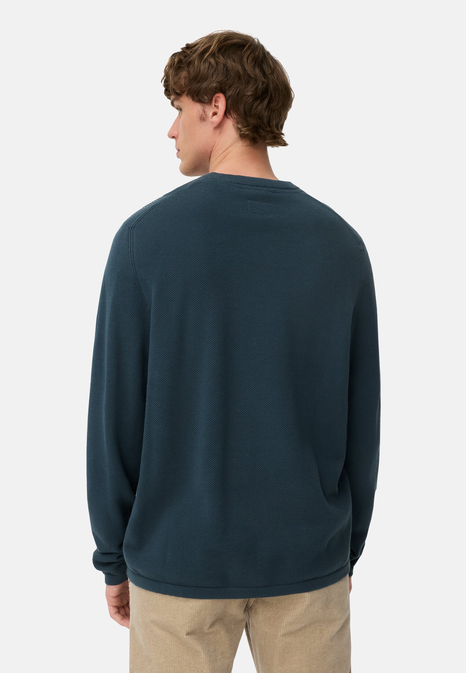Herren Pullover aus reiner Baumwolle Tintenblau getragen hinten