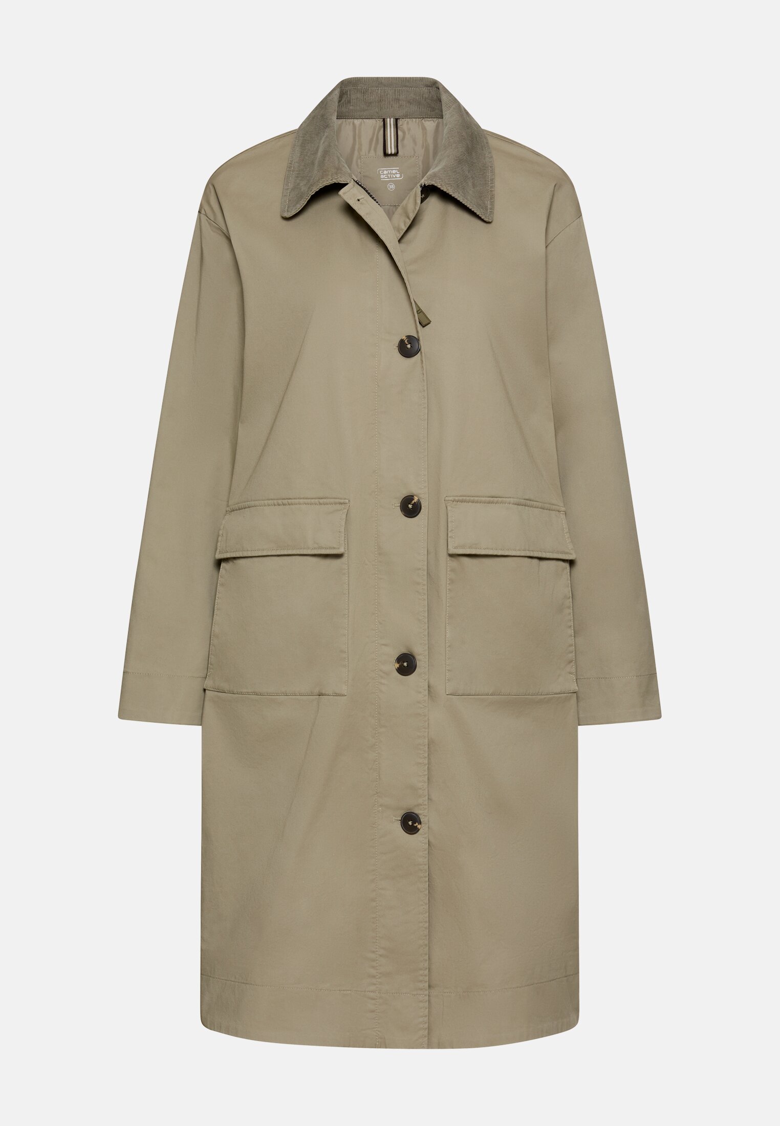 Women Coat with corduroy collar Sage frontal front