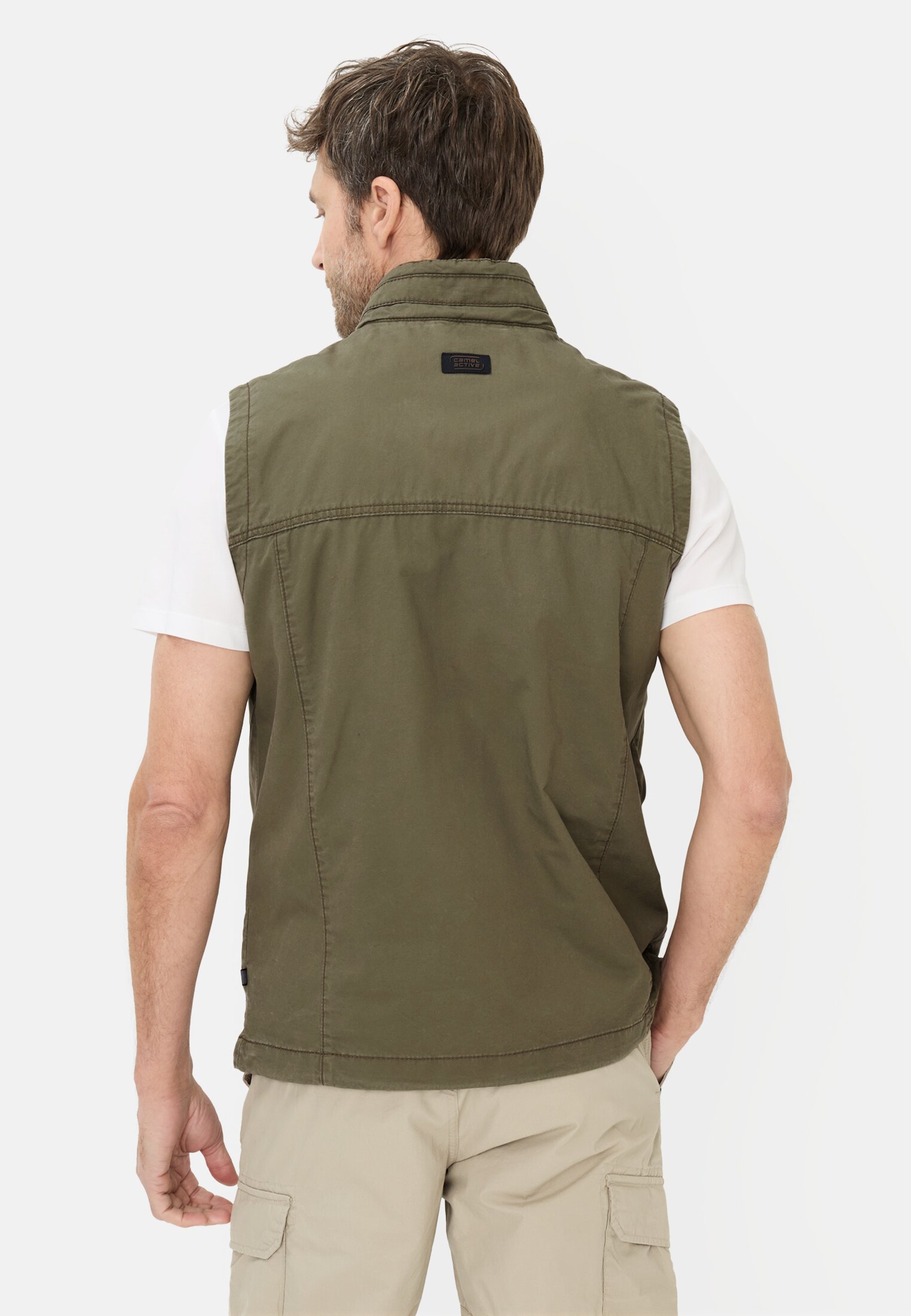 Men Outdoor vest with inner pockets Olive Green worn back
