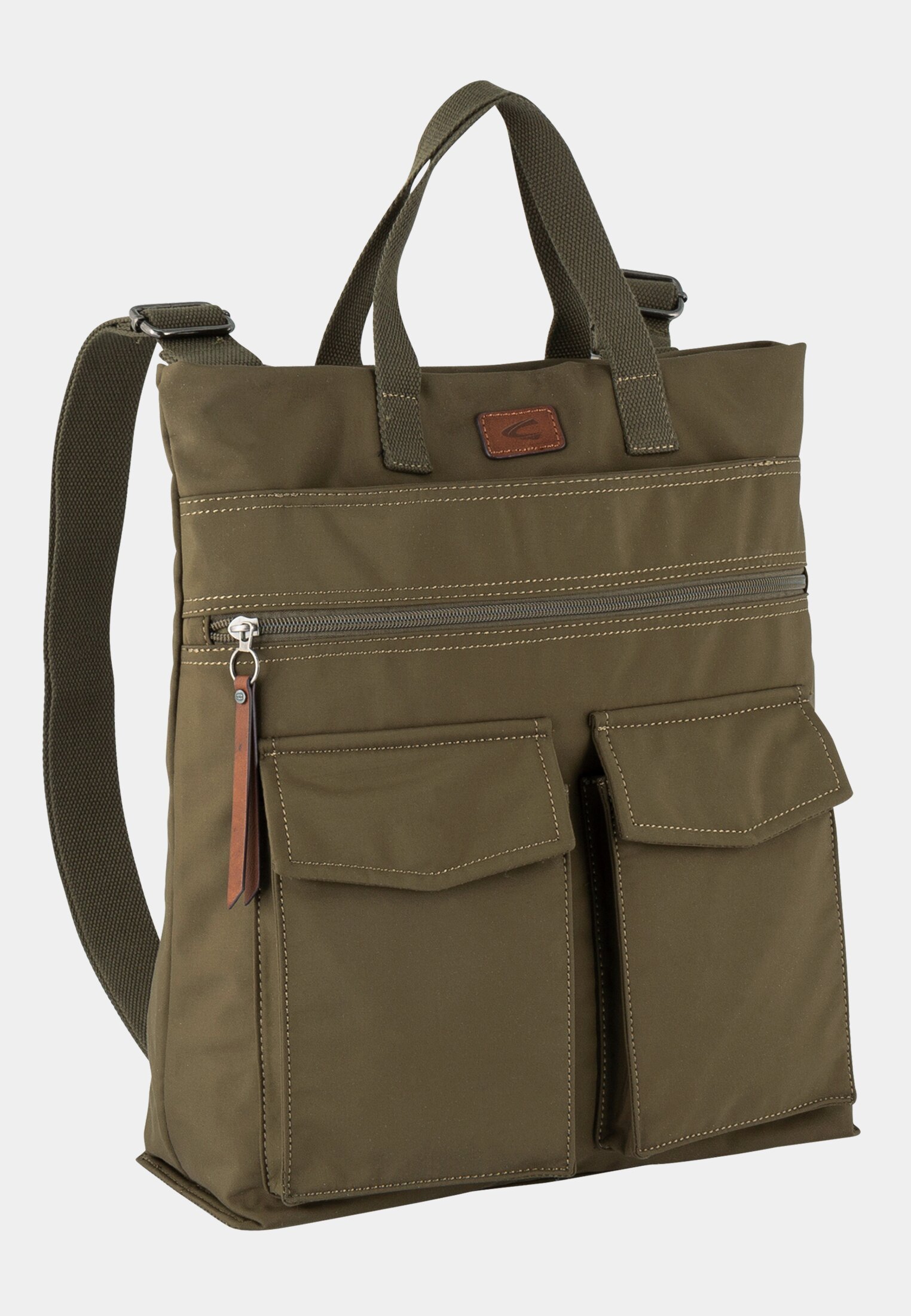 Women Backpack made from matt nylon Olive Green frontal front