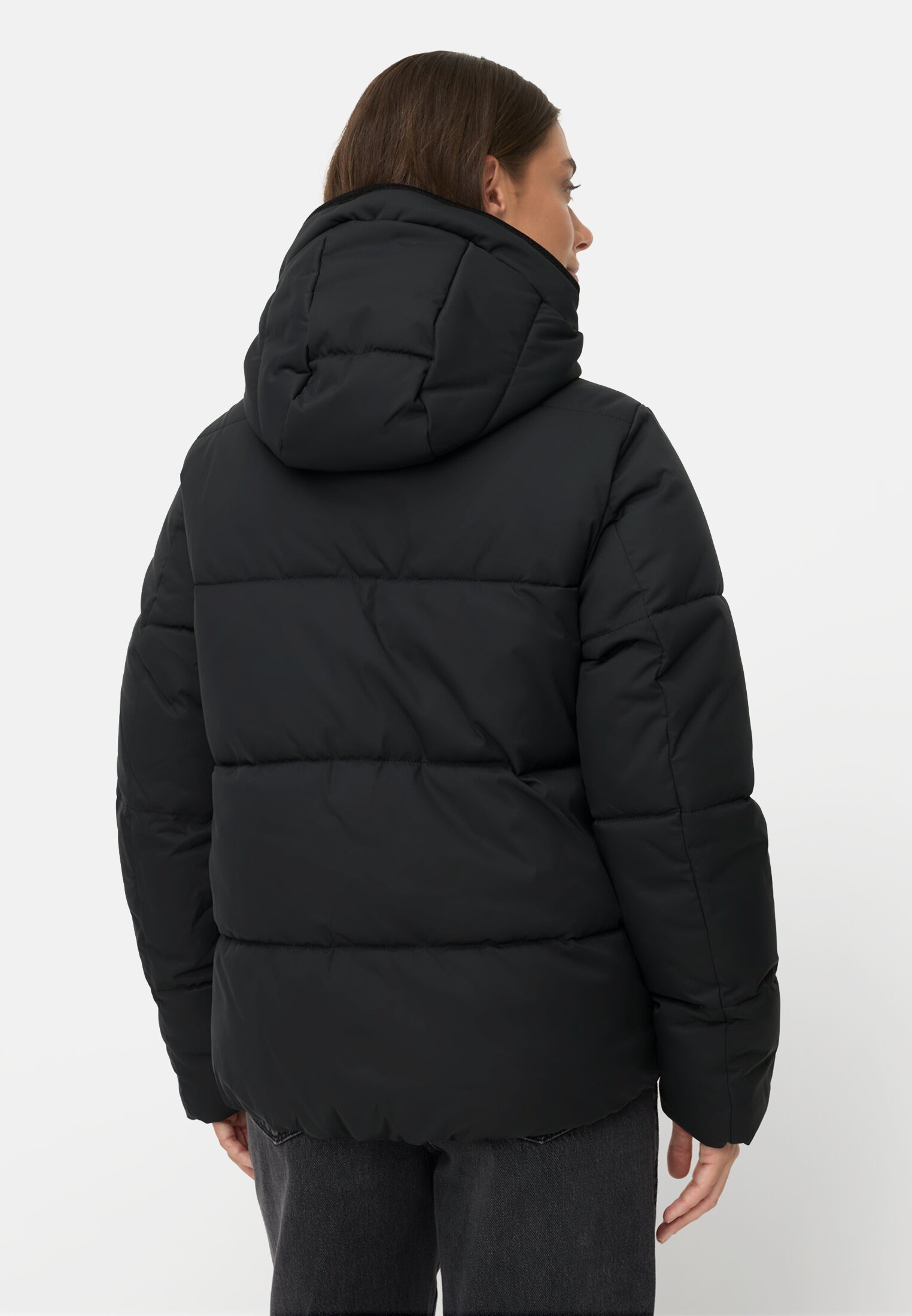 Damen Gefütterte Jacke mit reflektierenden Details Schwarz getragen hinten