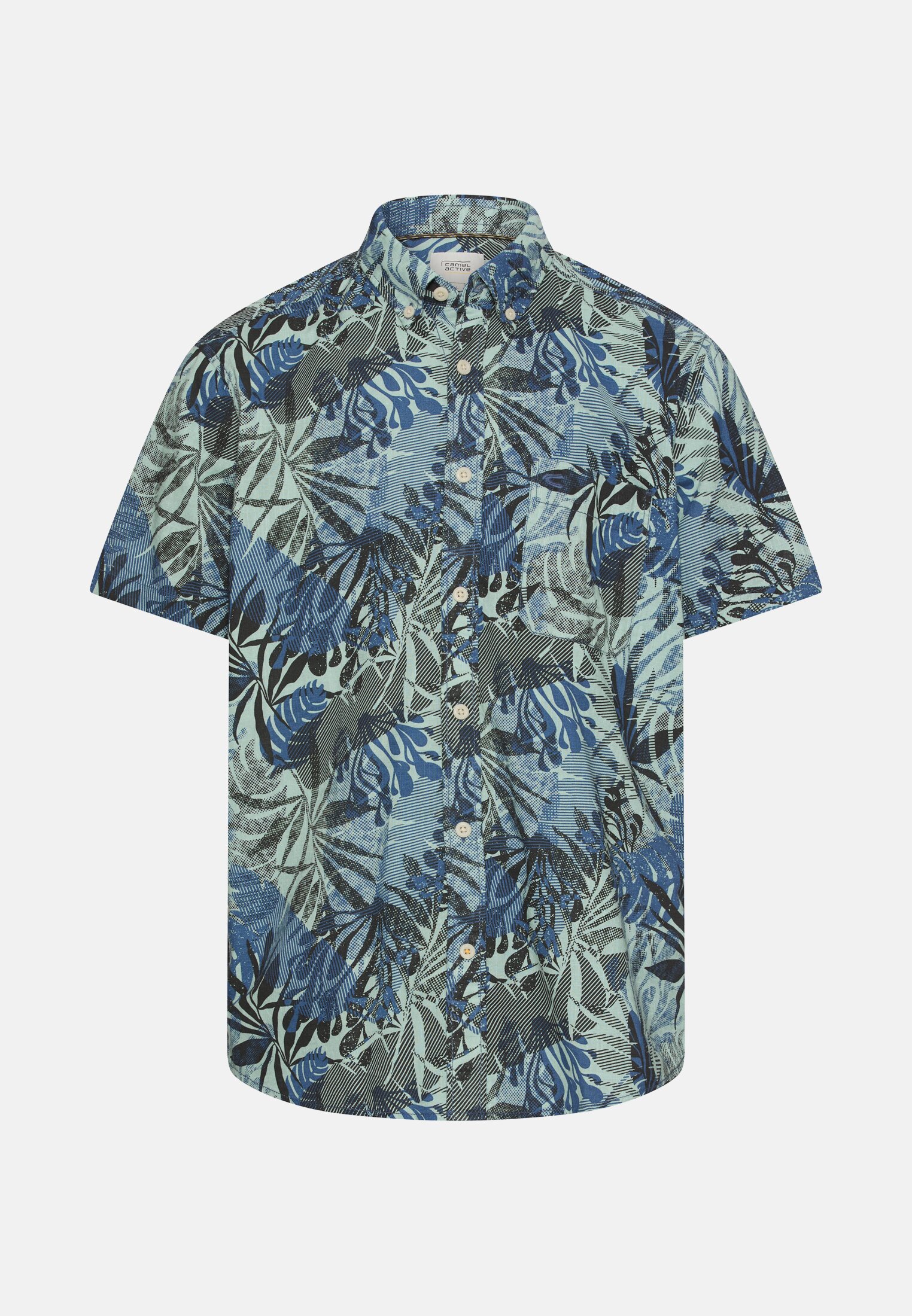 Heren Korte mouwen shirt van puur katoen Indigoblauw frontaal voor