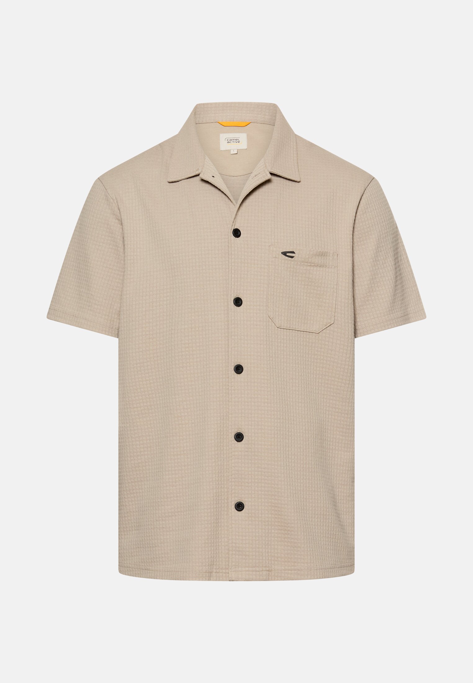 Heren Korte mouwen overhemd met borstzak Beige frontaal voor