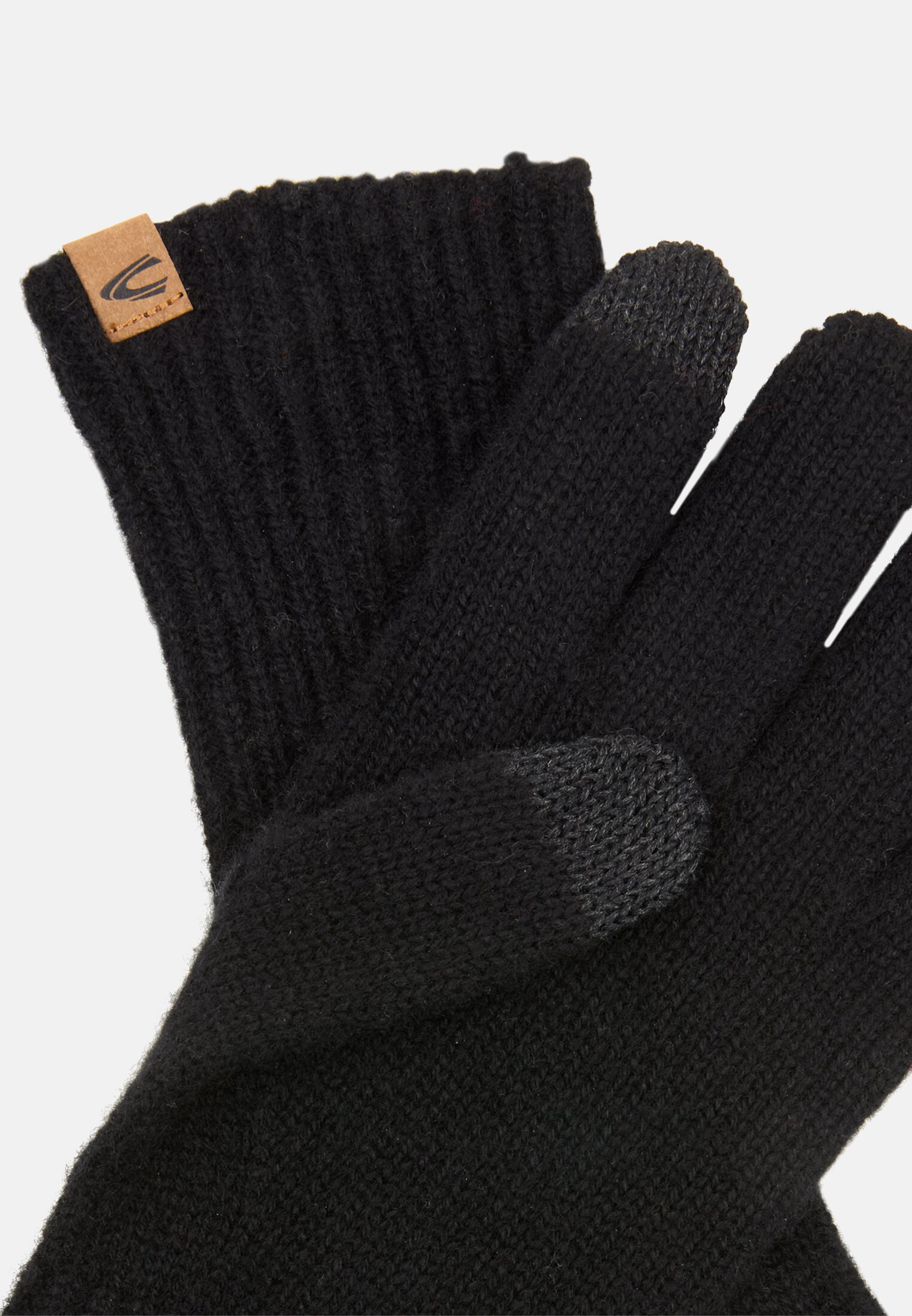 Women Cashmere gloves with ribbed texture Black front close