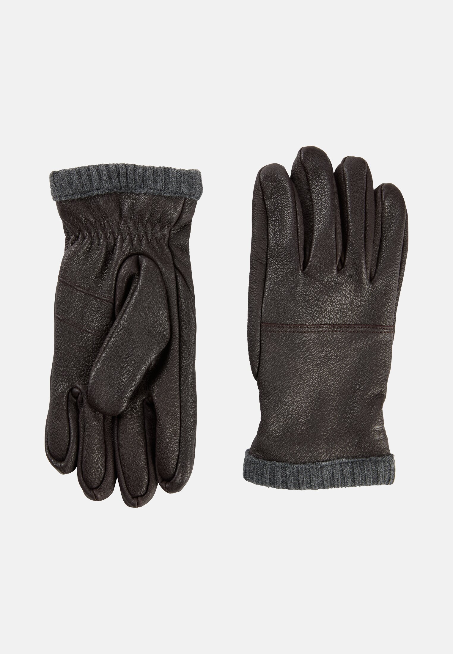 Herren Lederhandschuhe mit elastischen Bündchen und wärmendem Futter Dunkelbraun hinten nah