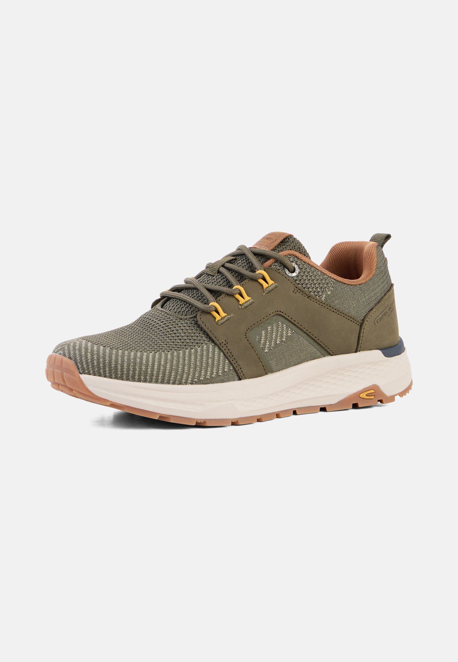 Herren Sneaker aus Leder-Textil Mix Olivgrün frontal hinten