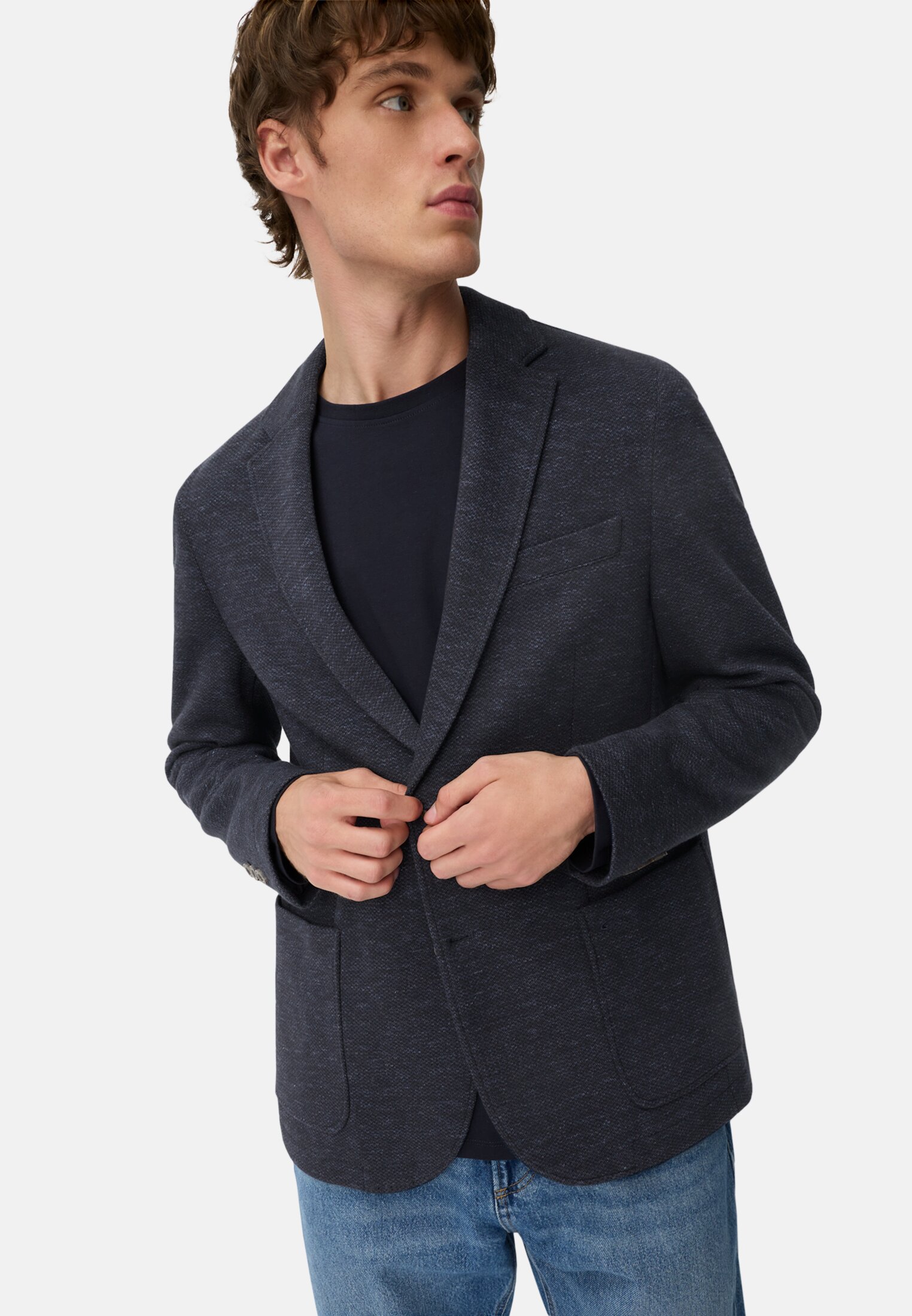 Men 2-button blazer in cotton blend Navy blue worn emotional