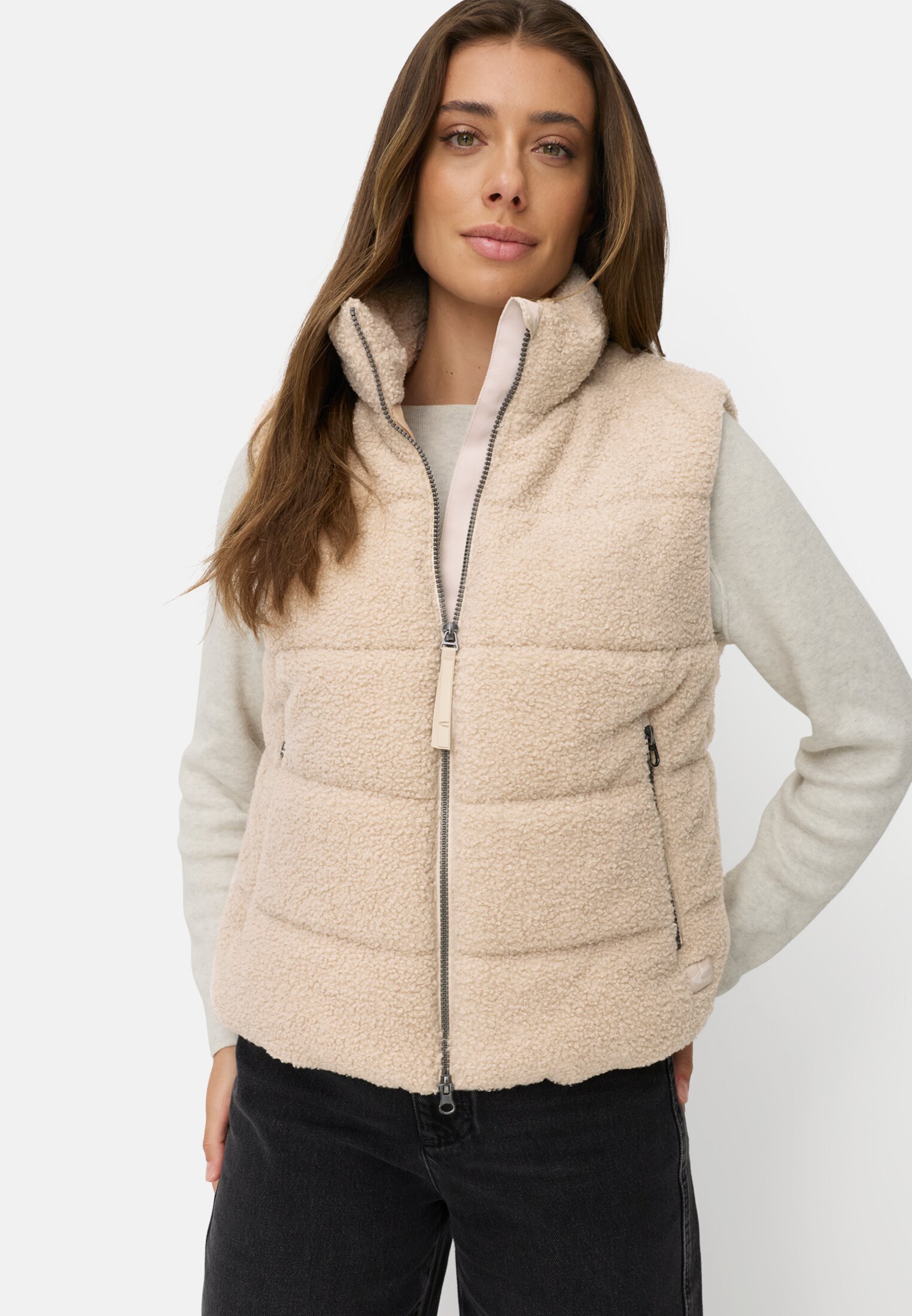 Vrouwen Teddybodywarmer met ritszakken Haver gedragen emotional