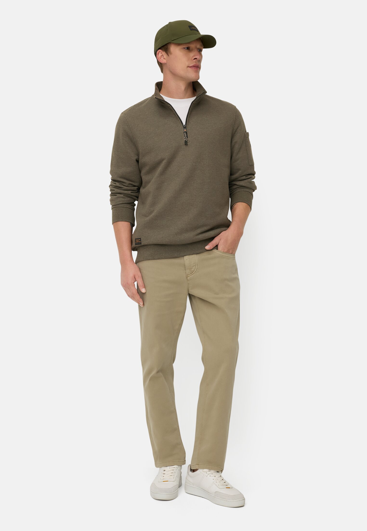 Men Sweatshirt with Troyer collar Green worn front full body