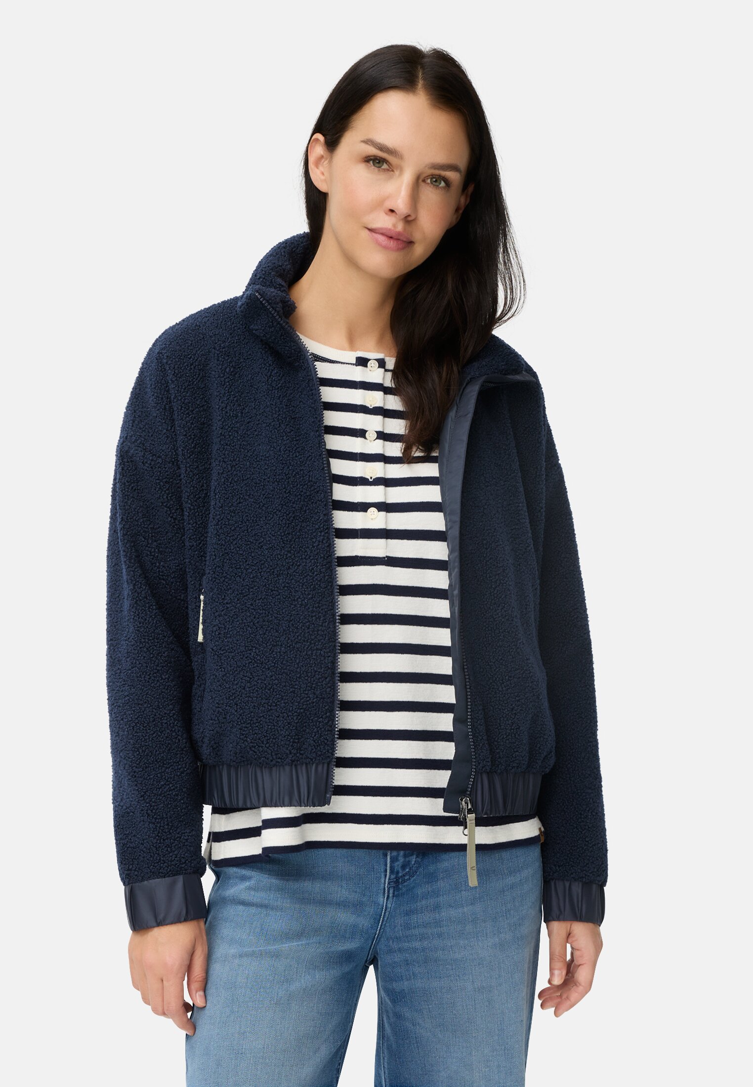 Vrouwen Jas met opstaande kraag en tweewegsritssluiting Donkerblauw gedragen voor