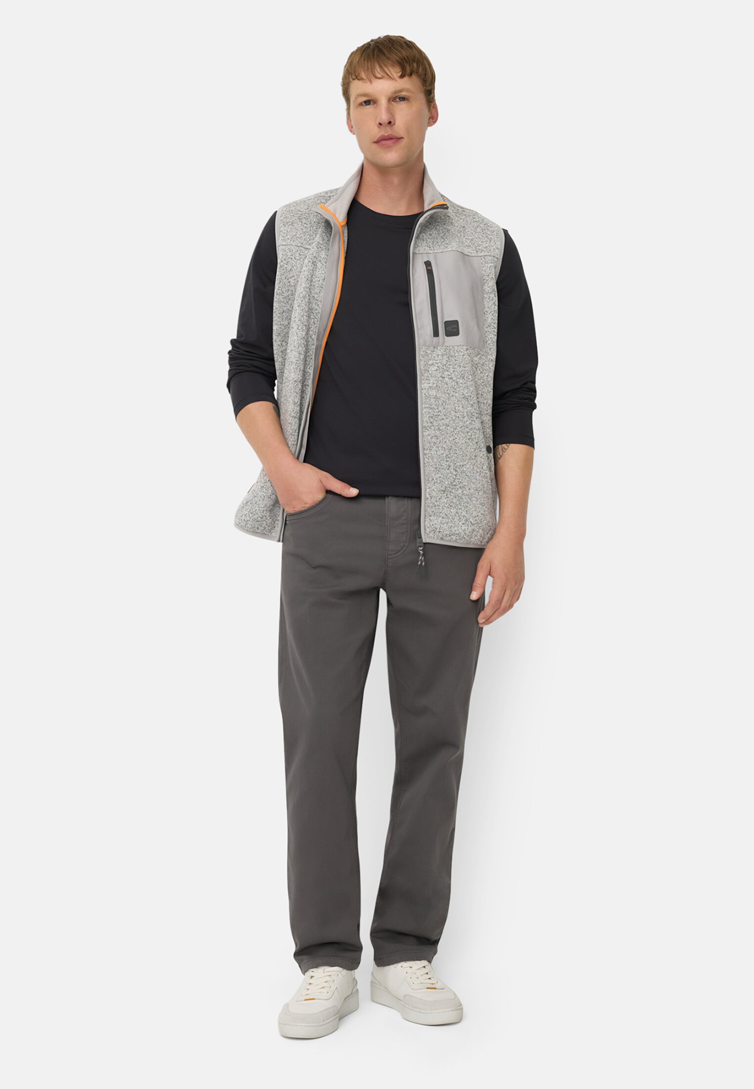 Men Fleece vest with warming lining Grey worn front full body