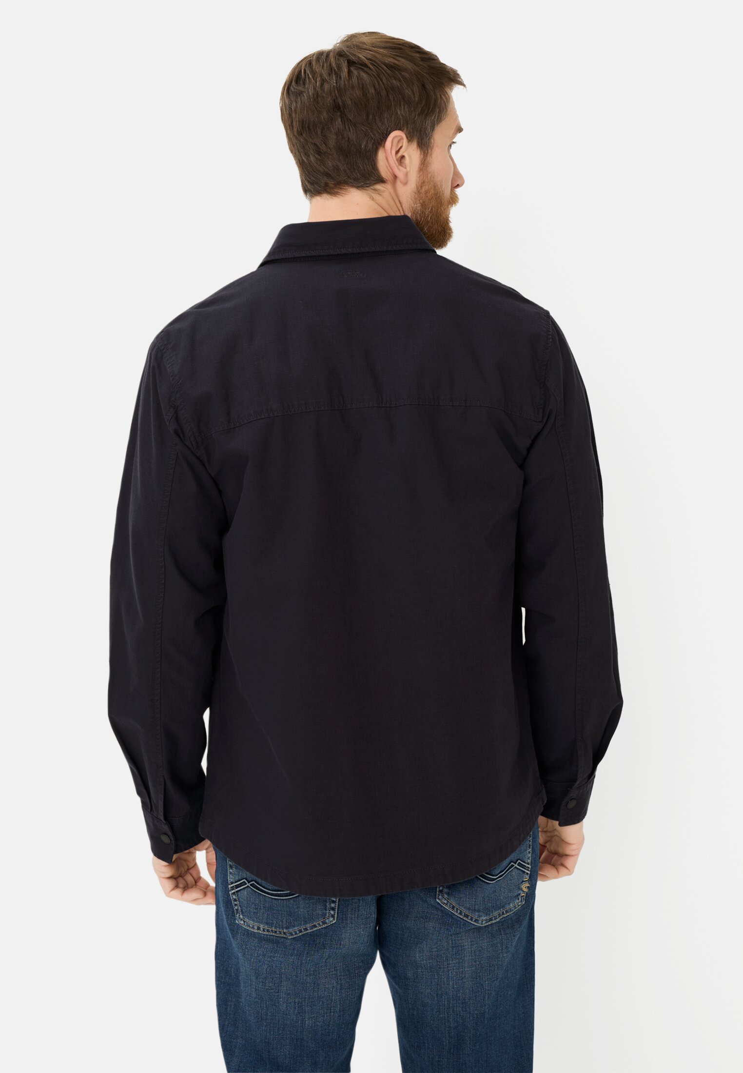 Men Overshirt with pockets Navy Blue worn back