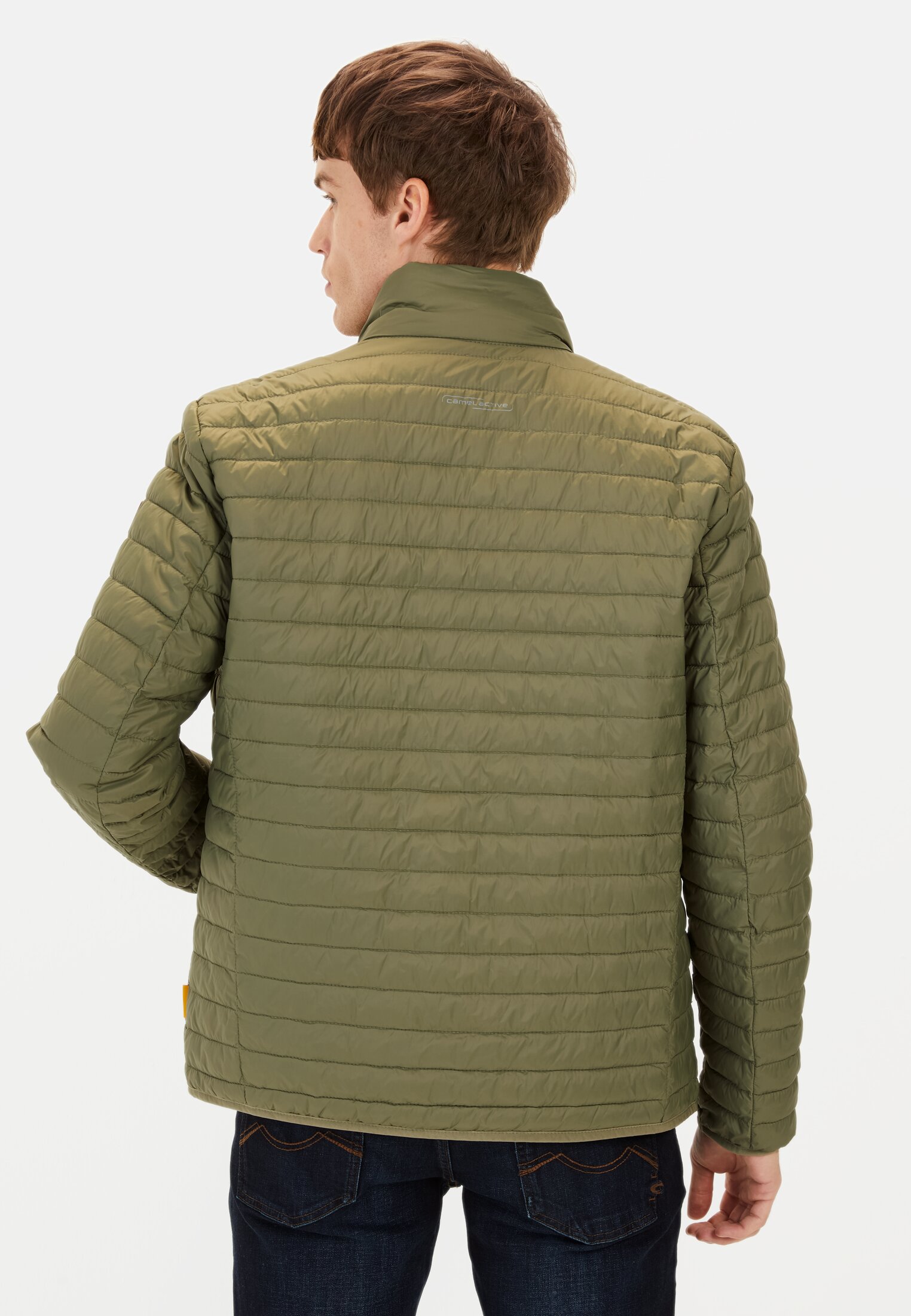 Men Quilted blouson with stand-up collar Dark Green worn back