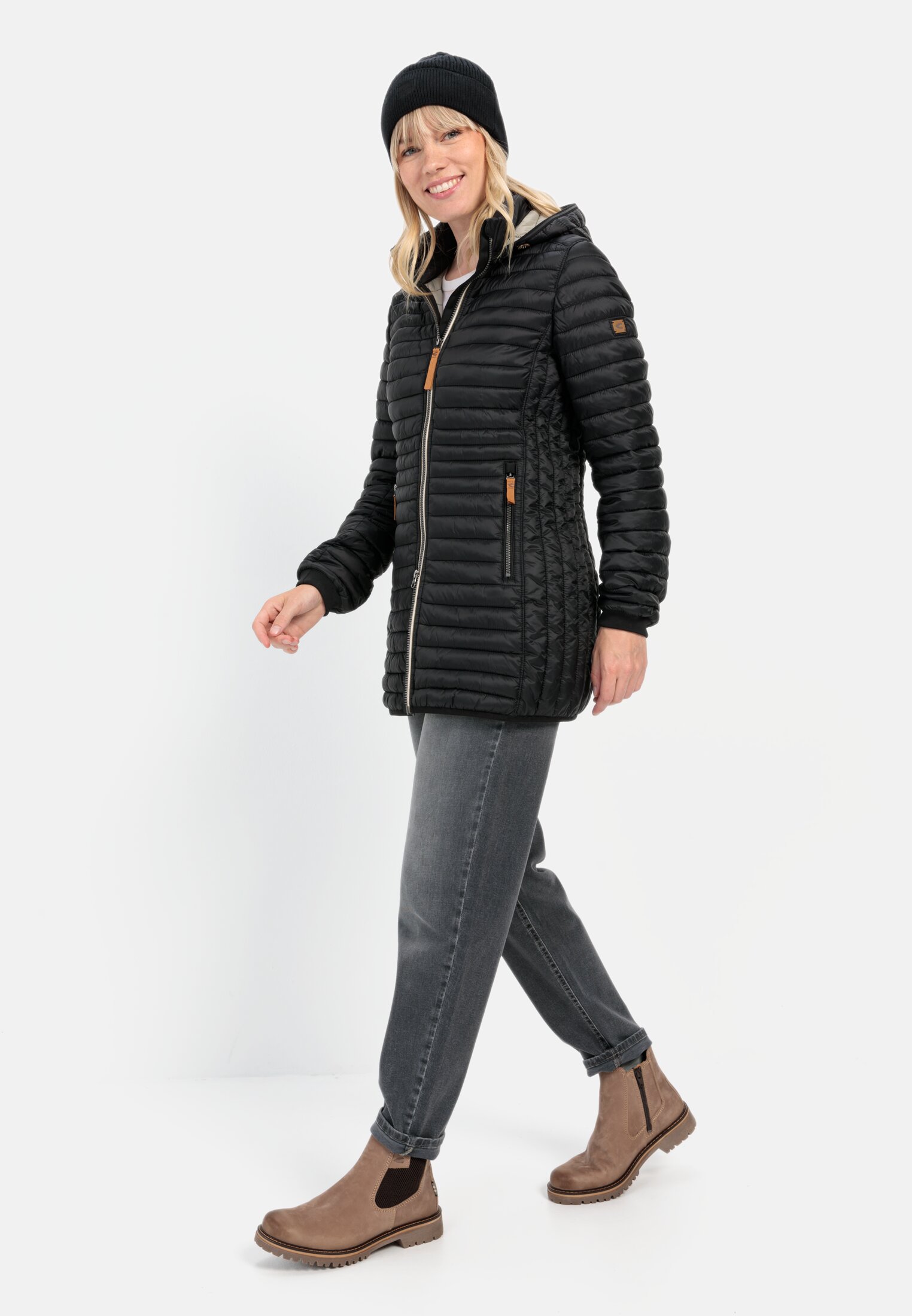 Women Quilted jacket made from recycled polyamide Black worn front full body