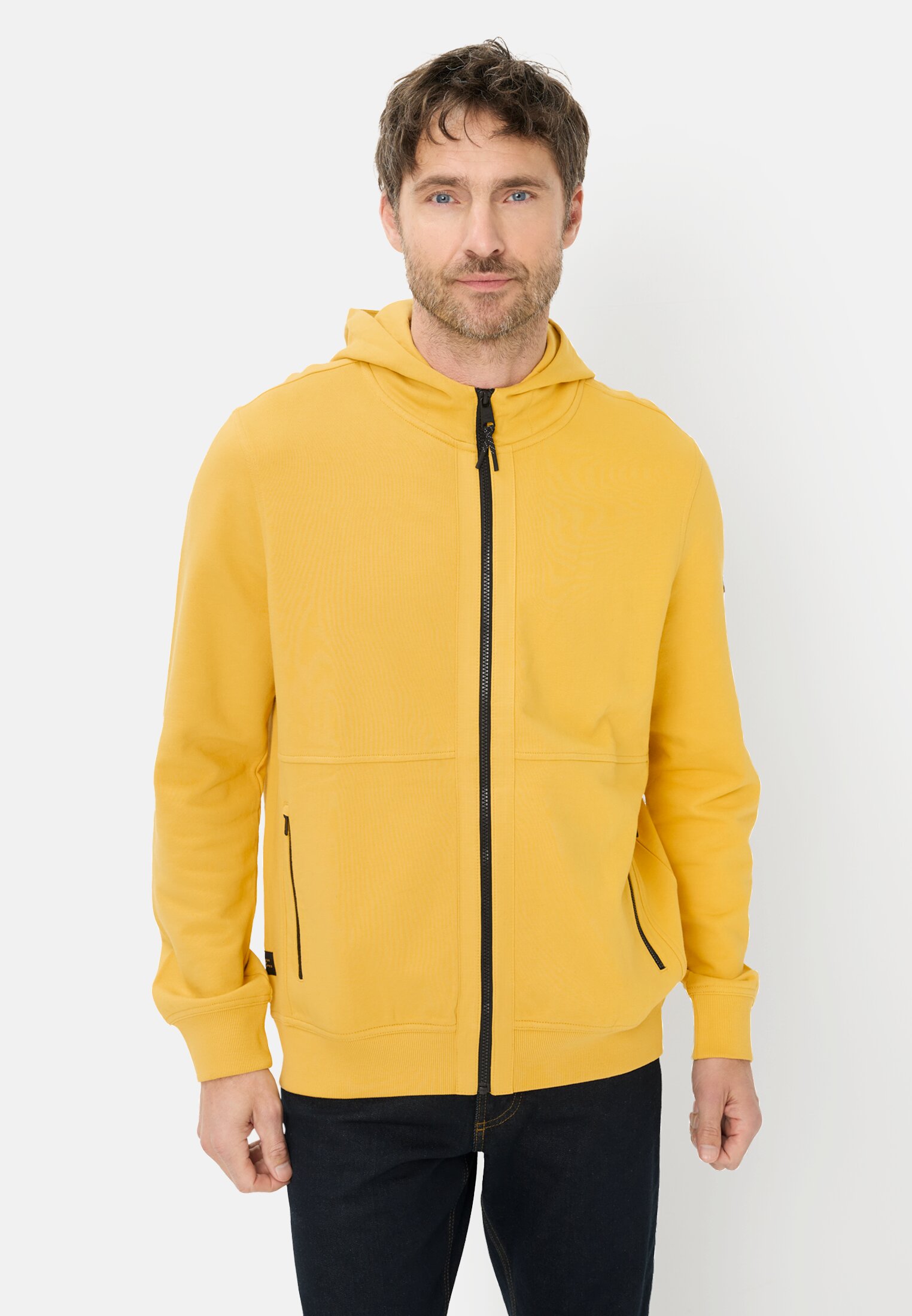 Men Sweat jacket with pockets Sun Yellow worn front