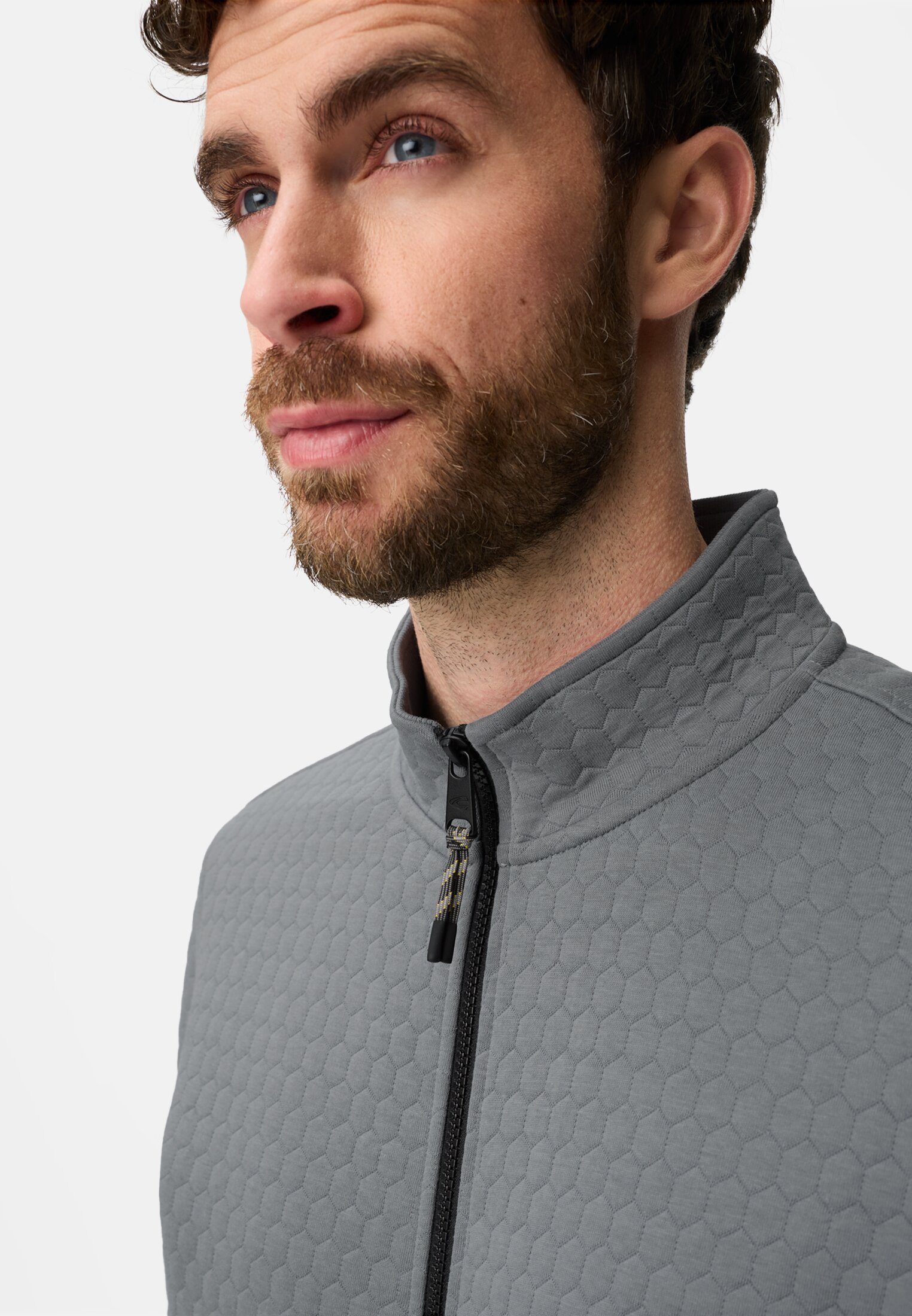 Men Sweat jacket with side zip pockets Storm Blue worn detail close