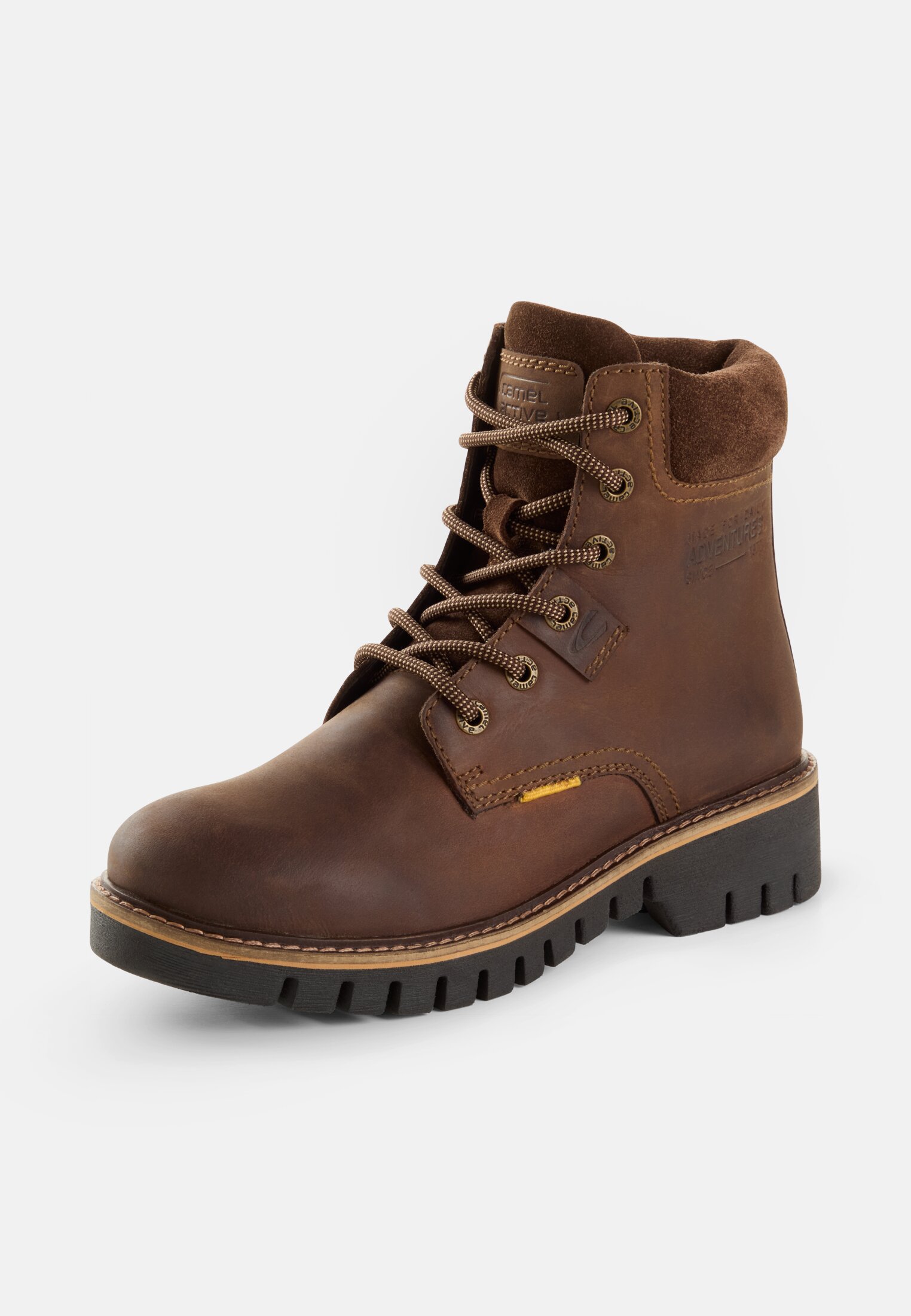 Damen Schnürstiefel mit Profilsohle Braun frontal hinten