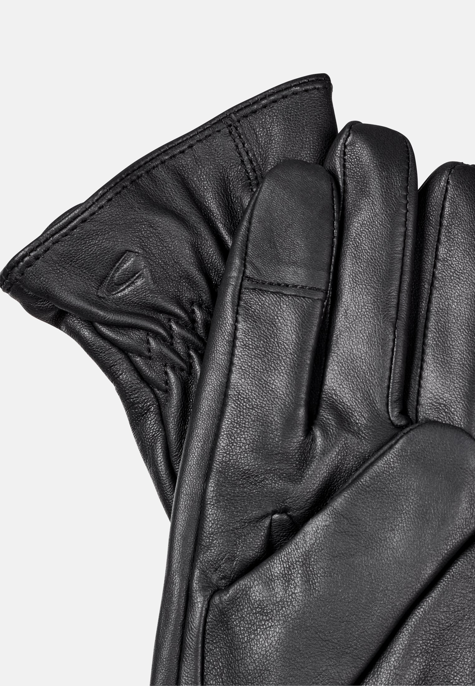 Women Leather gloves with light knitted lining Black front close