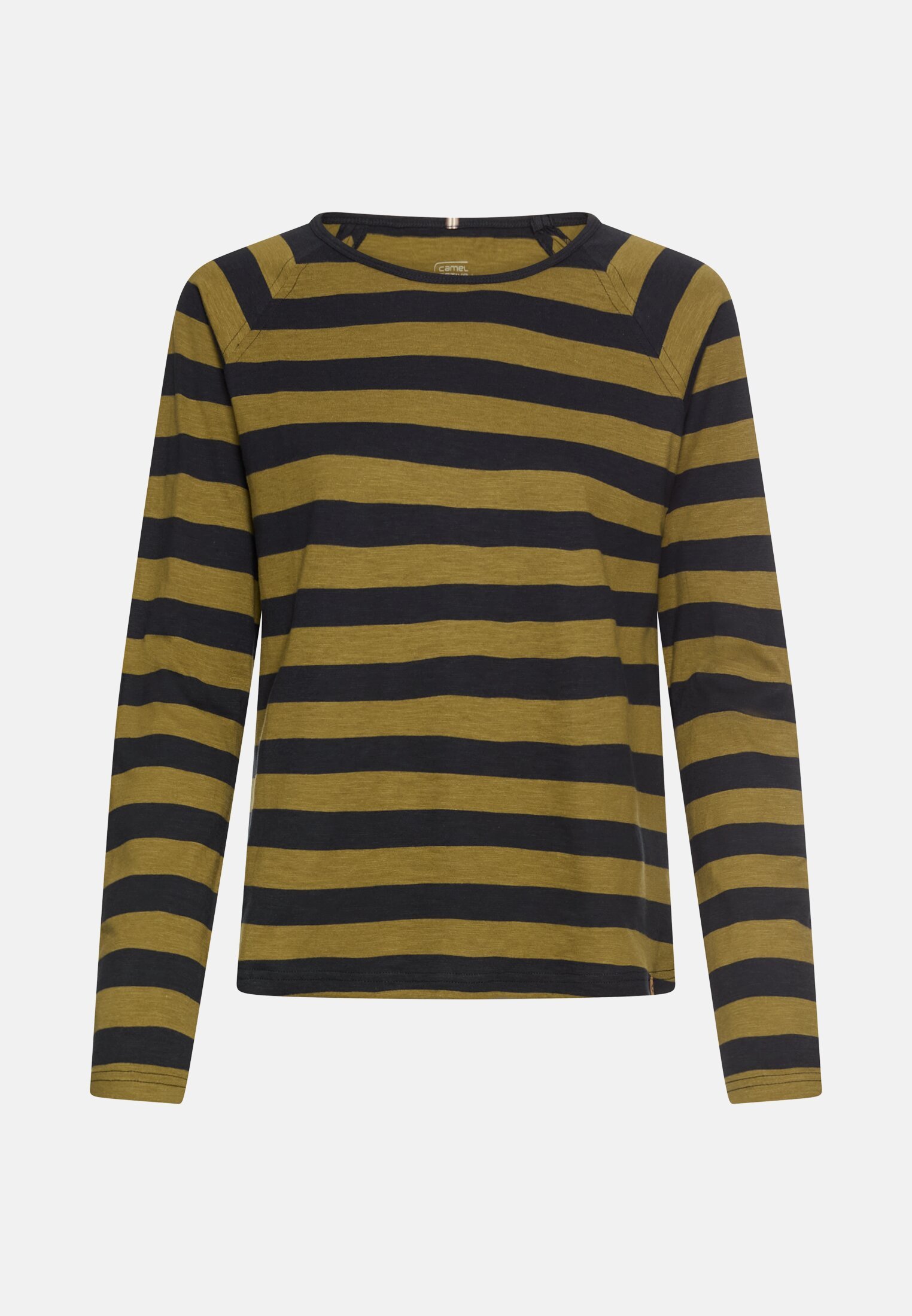 Women Striped long sleeve shirt with raglan sleeves Olive frontal front