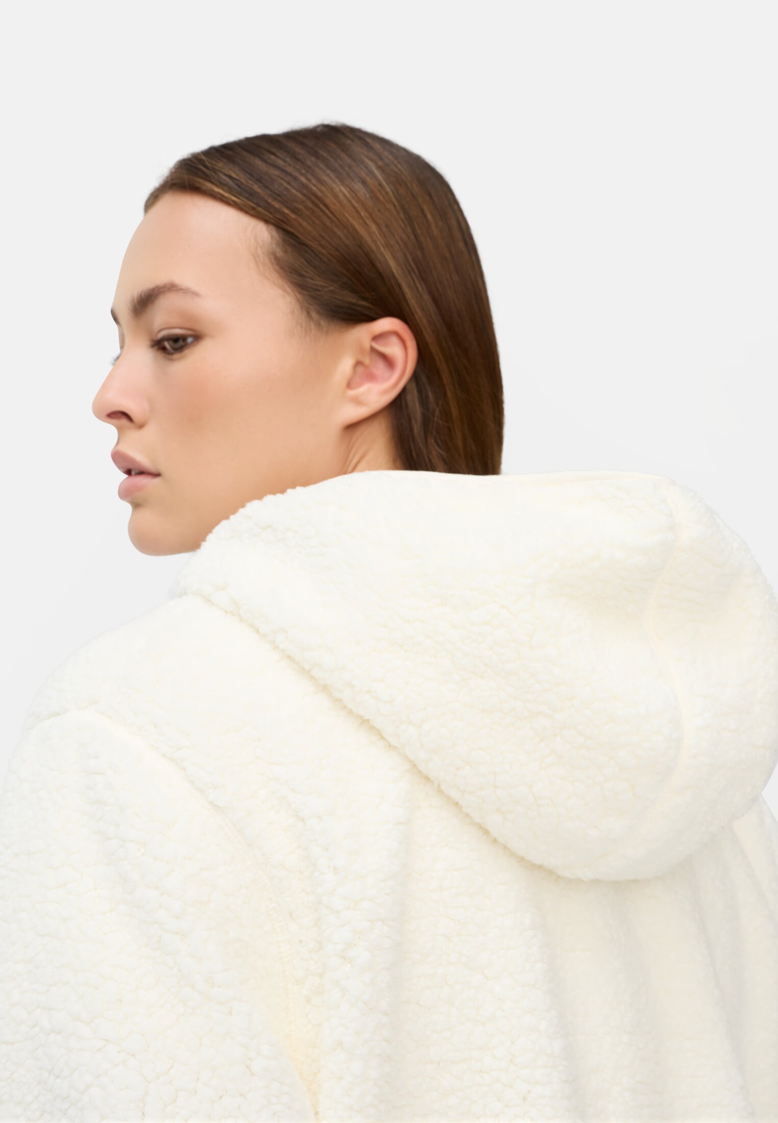 Women Hooded sweatshirt Milk white worn detail close
