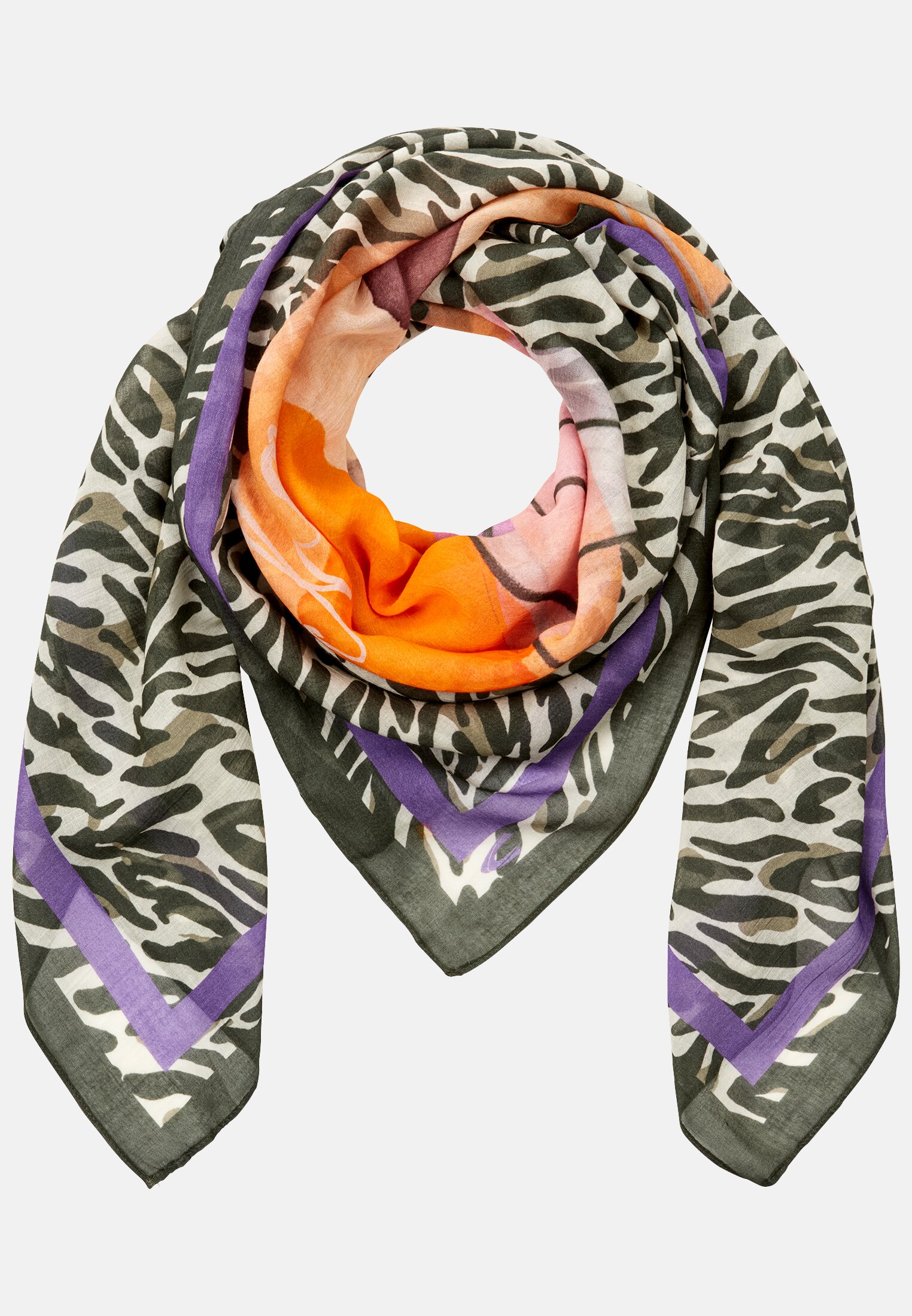 Women Scarf in pure cotton Dark green- orange frontal front