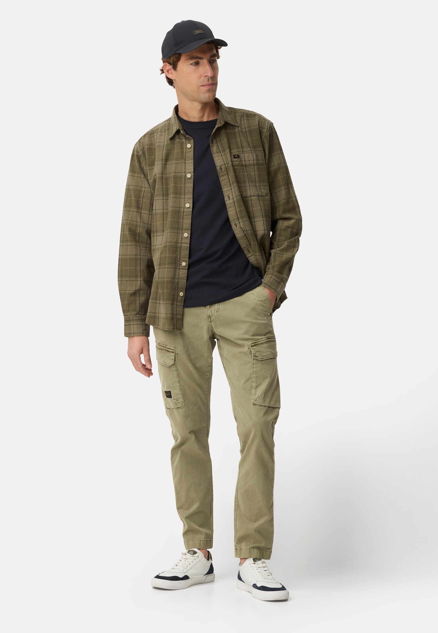 Heren Broek met elastische tailleband Olijfgroen gedragen voor lichaam compleet 