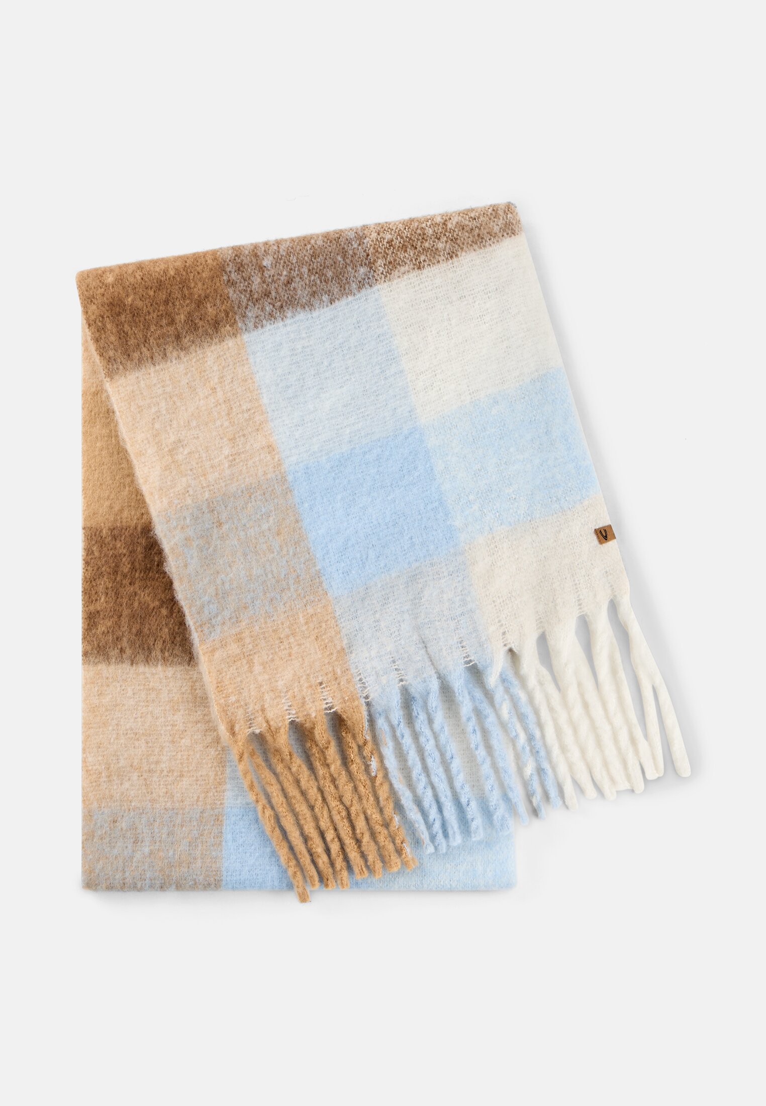 Damen Strickschal mit Karomuster Hellblau frontal vorn